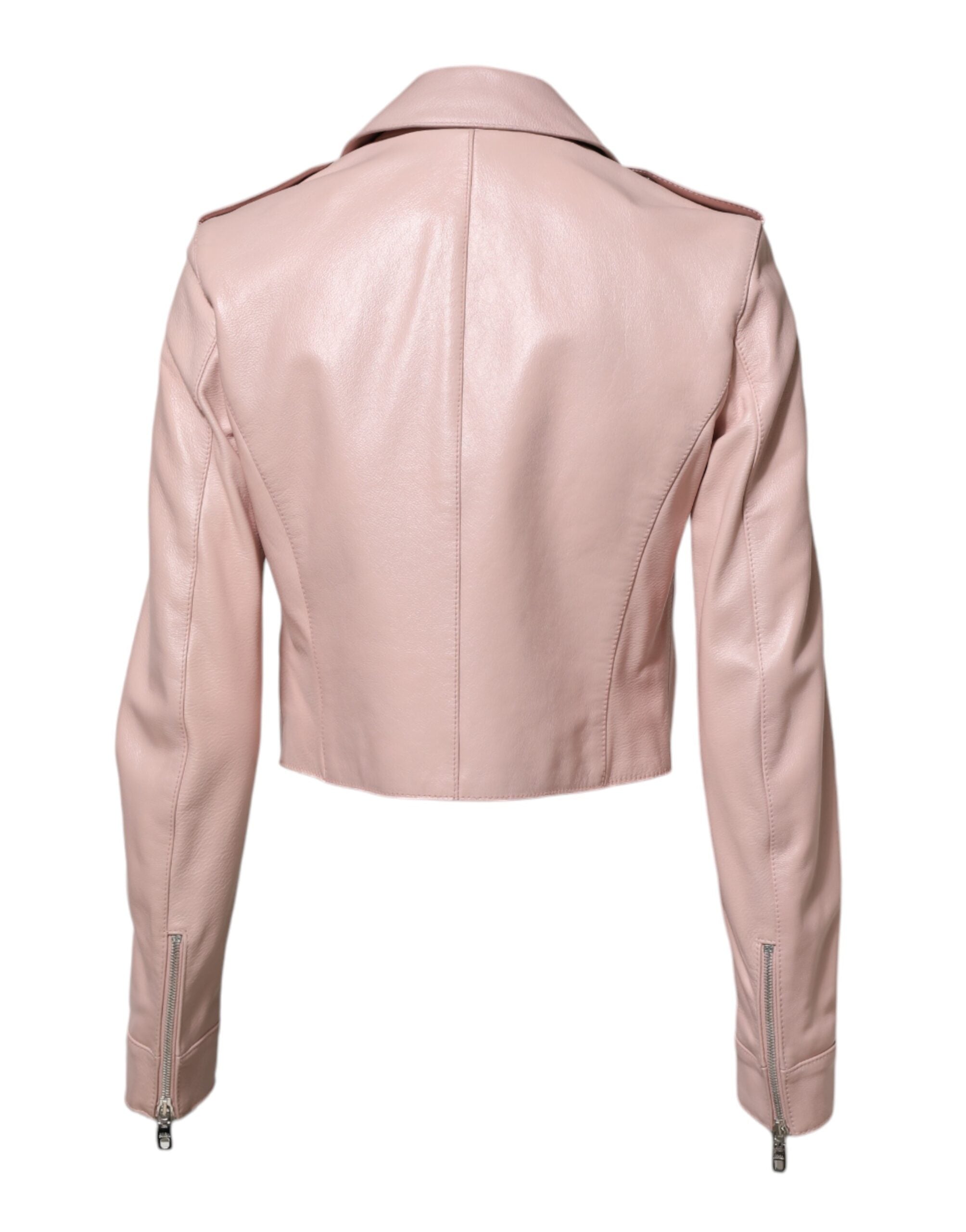 Dolce &amp; Gabbana Hellrosa Bikerjacke aus Leder mit Kragen für Damen