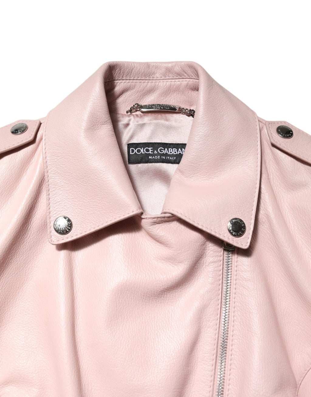 Dolce &amp; Gabbana Hellrosa Bikerjacke aus Leder mit Kragen für Damen