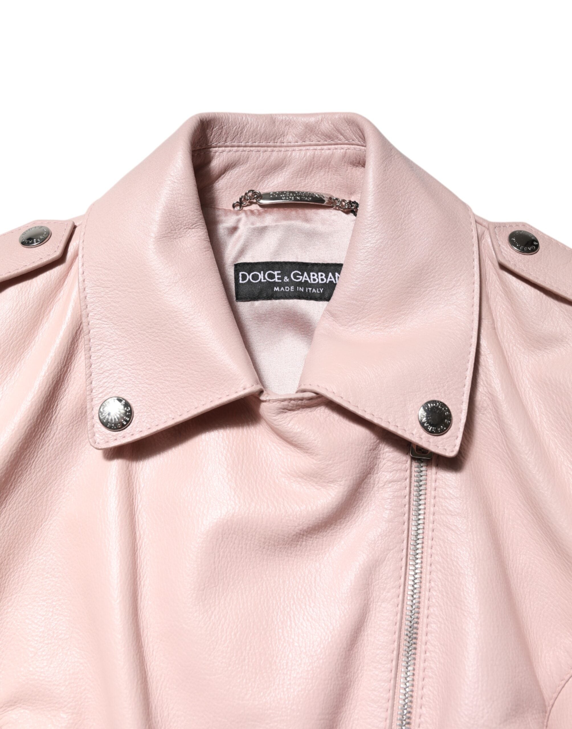 Dolce &amp; Gabbana Hellrosa Bikerjacke aus Leder mit Kragen für Damen