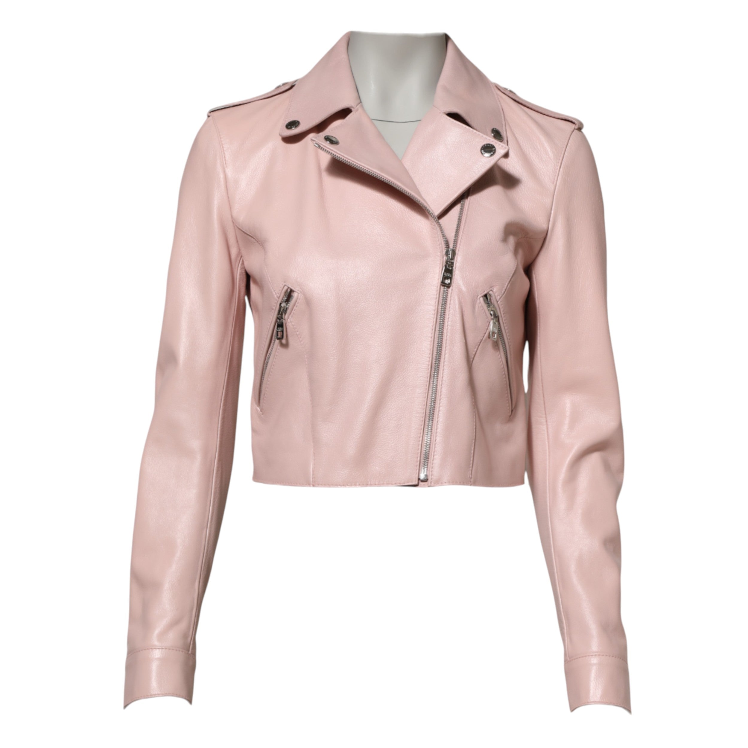 Dolce &amp; Gabbana Hellrosa Bikerjacke aus Leder mit Kragen für Damen