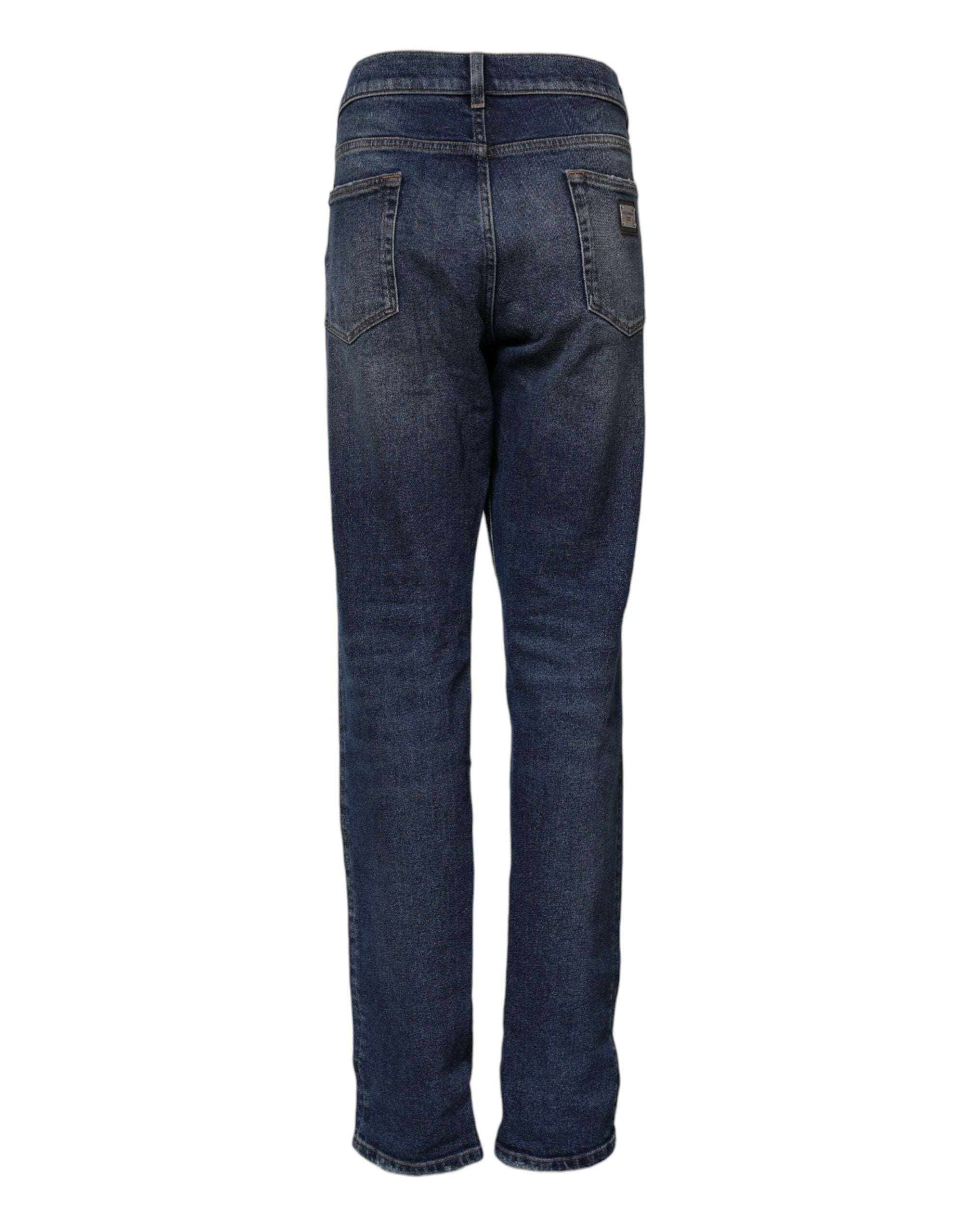 Dolce & Gabbana Blue Cotton Mid Waisted Straight Denim Jeans