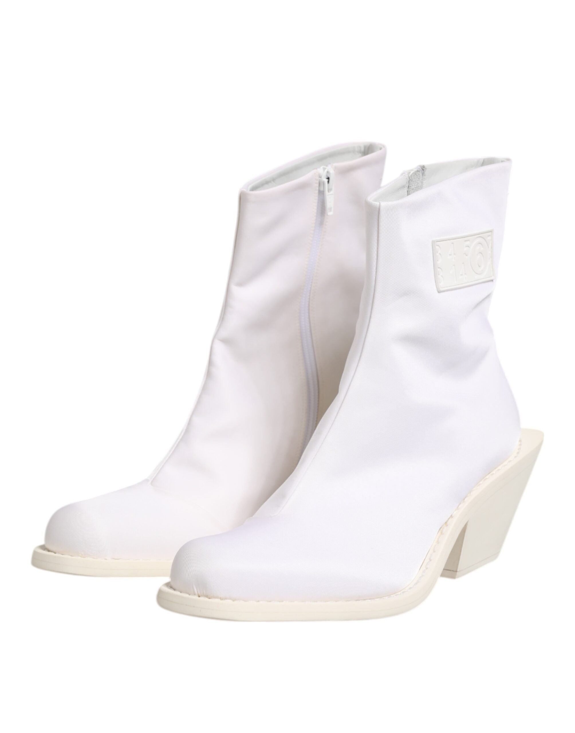 Maison Margiela – Weiße Stiefeletten mit quadratischem Absatz und Reißverschluss