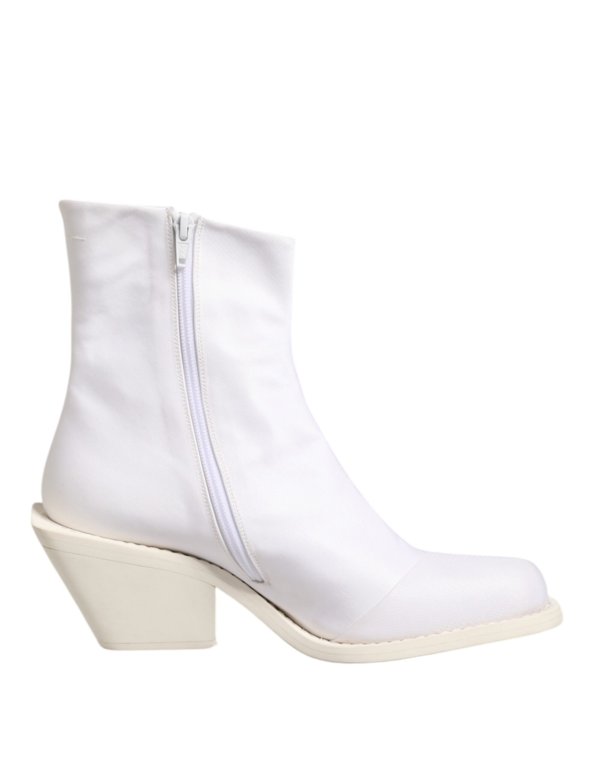 Maison Margiela – Weiße Stiefeletten mit quadratischem Absatz und Reißverschluss