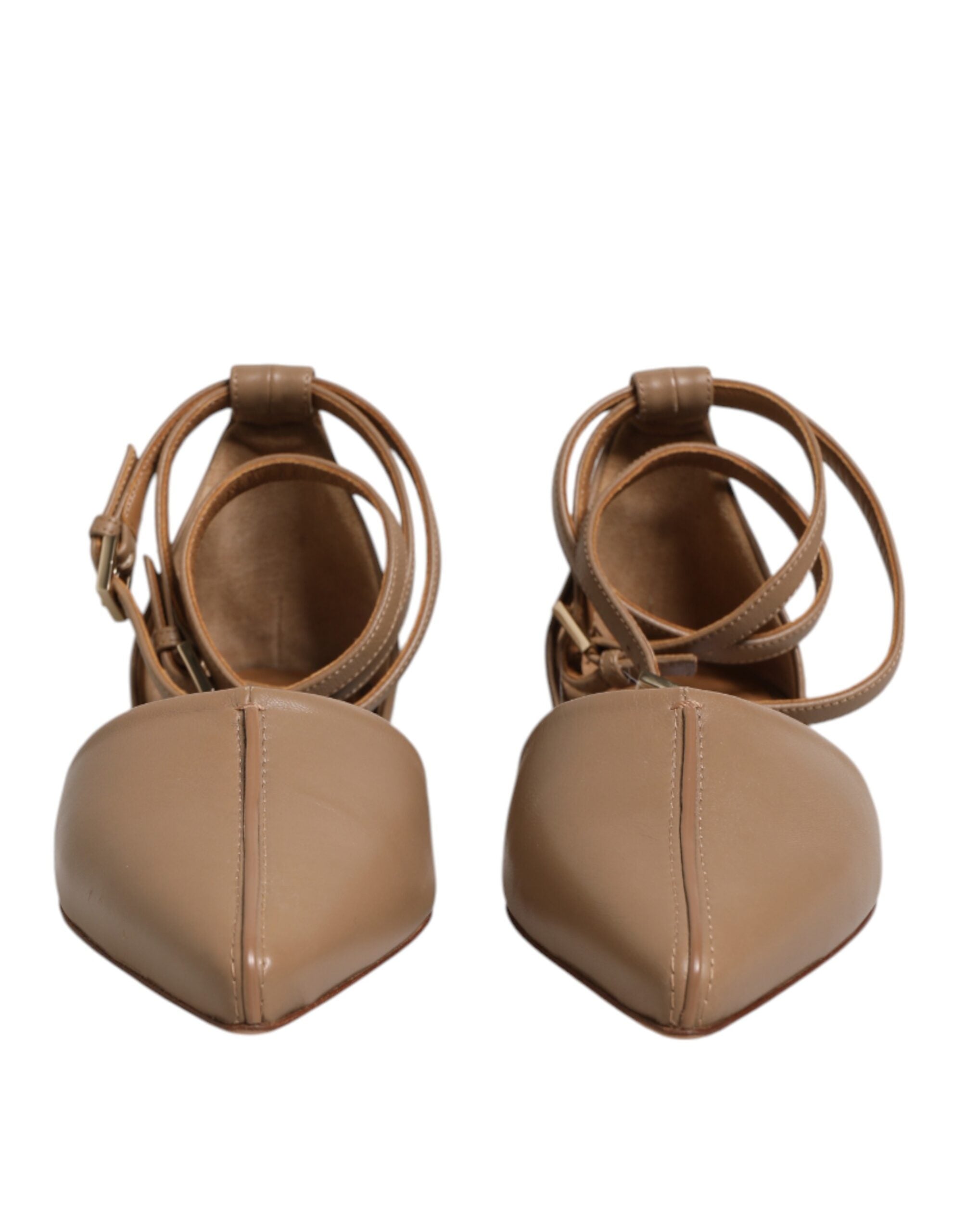 Max Mara – Beigefarbene Ballerinas aus Leder mit spitzer Zehenpartie