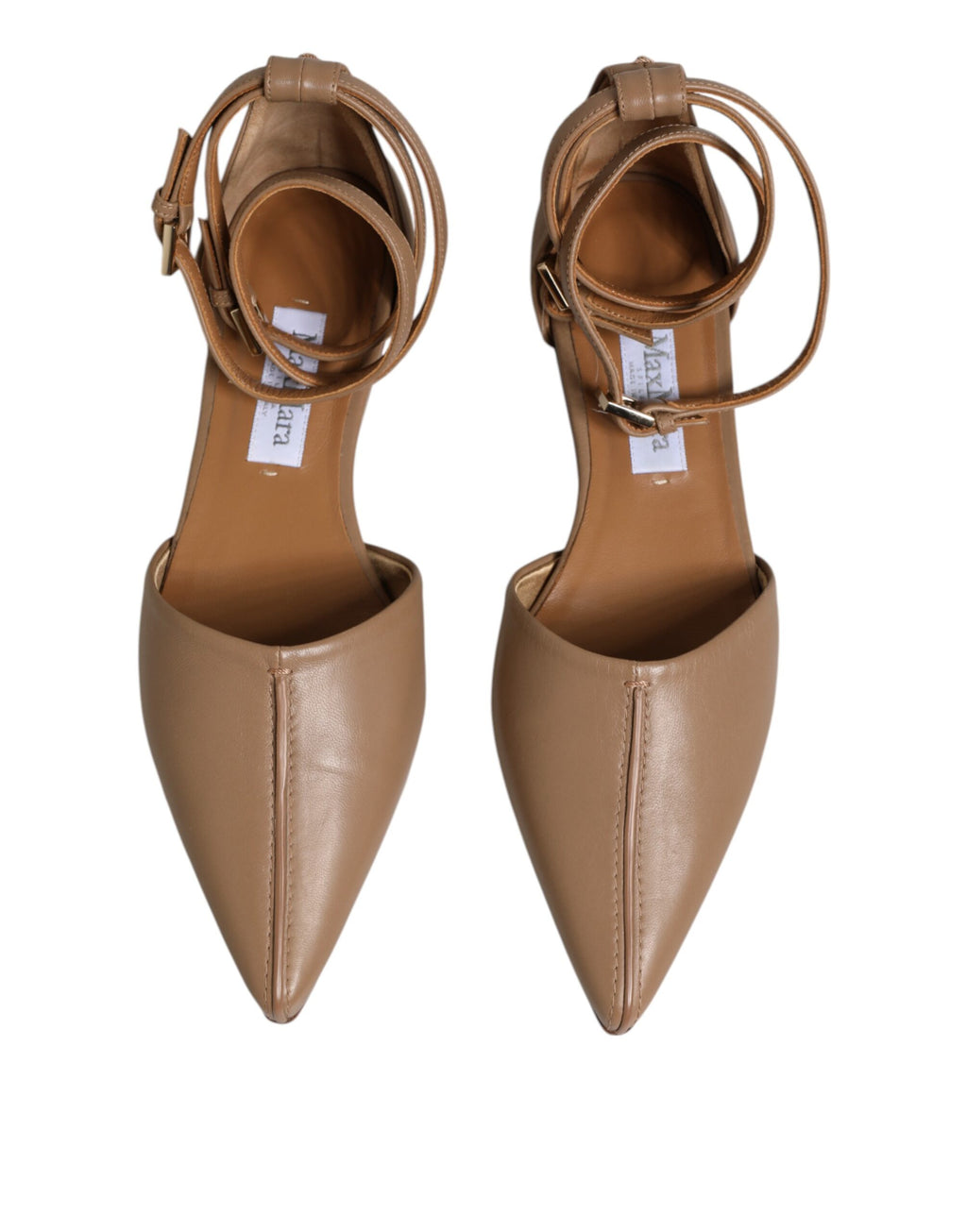 Max Mara – Beigefarbene Ballerinas aus Leder mit spitzer Zehenpartie