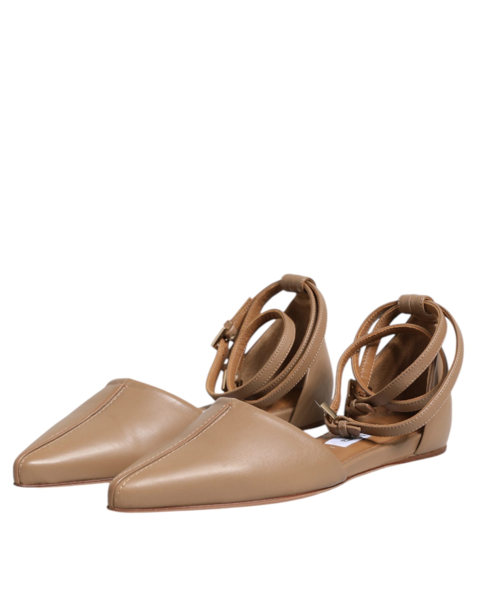 Max Mara – Beigefarbene Ballerinas aus Leder mit spitzer Zehenpartie