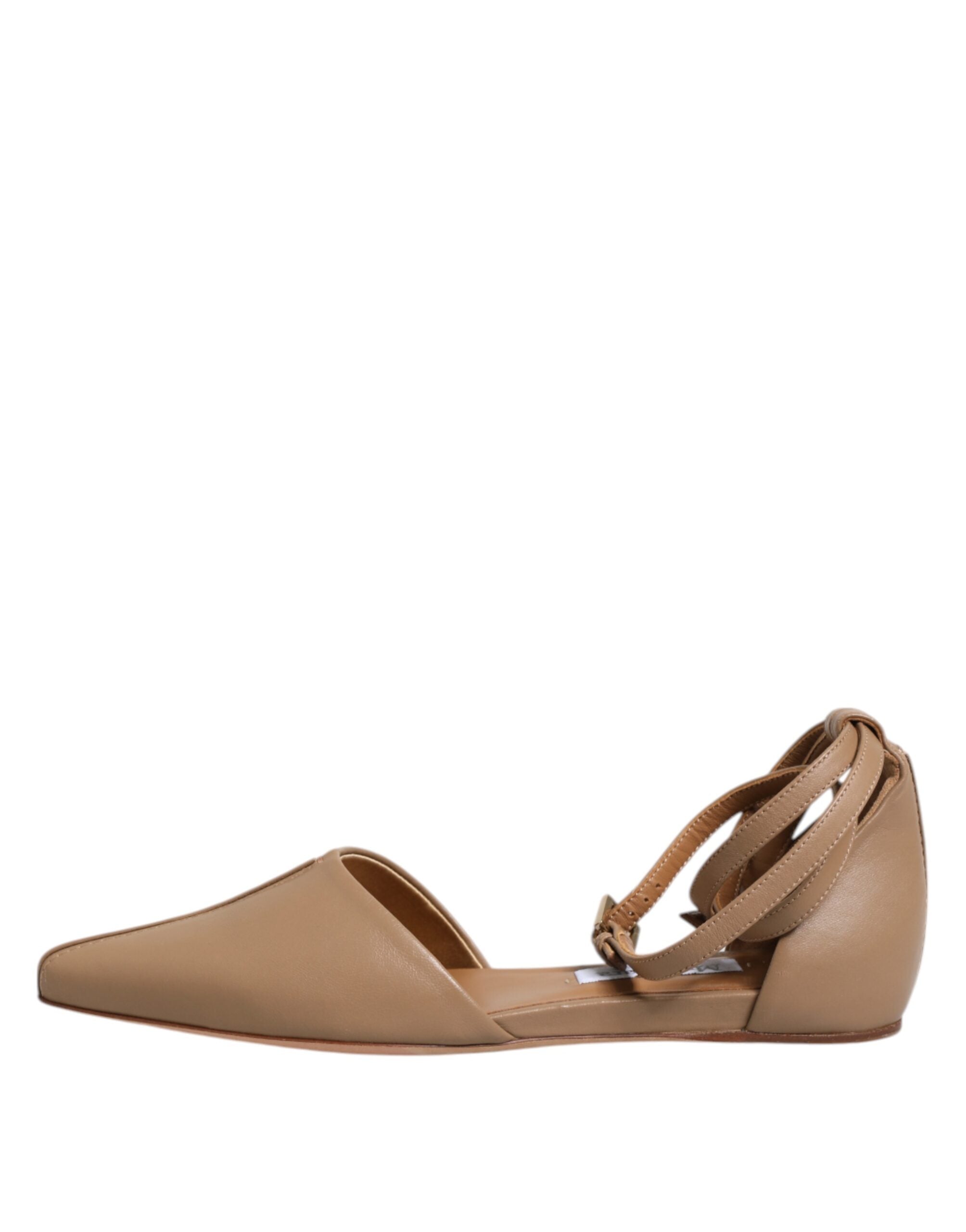 Max Mara – Beigefarbene Ballerinas aus Leder mit spitzer Zehenpartie