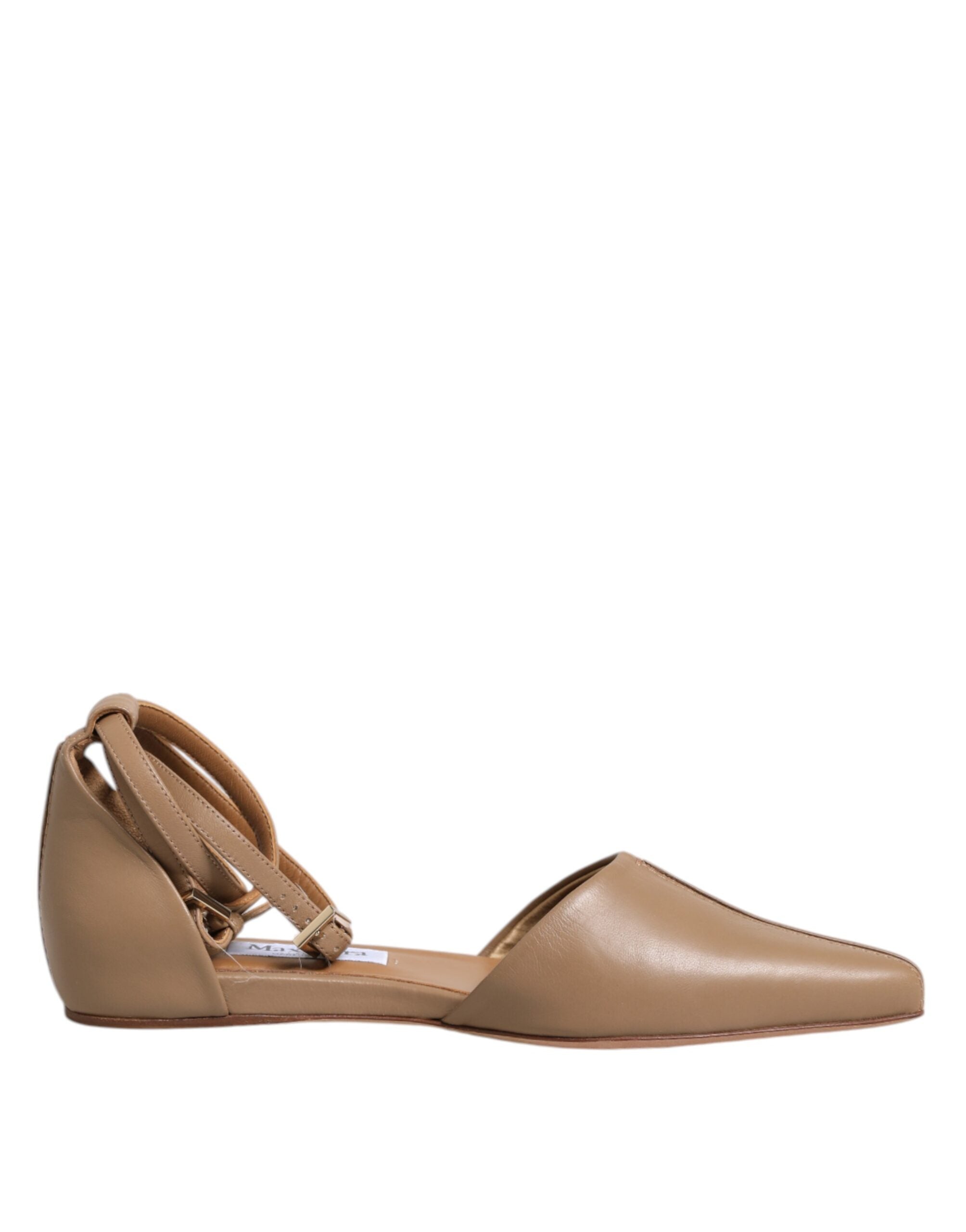 Max Mara – Beigefarbene Ballerinas aus Leder mit spitzer Zehenpartie