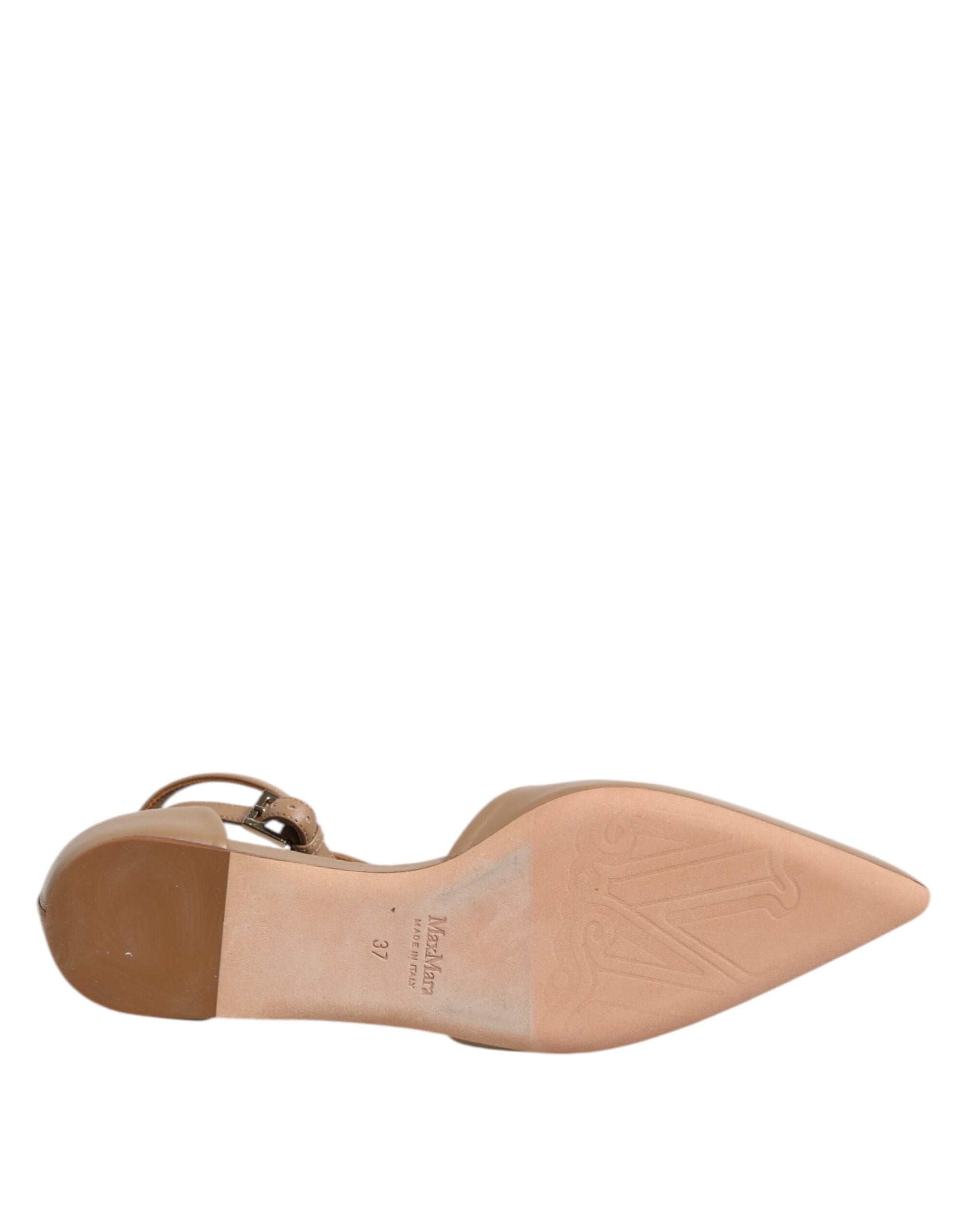 Max Mara – Beigefarbene Ballerinas aus Leder mit spitzer Zehenpartie