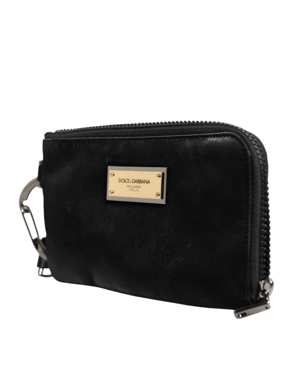 Dolce &amp; Gabbana – Schwarze Clutch aus Nylon mit Schlüsselanhänger und Logo-Schild