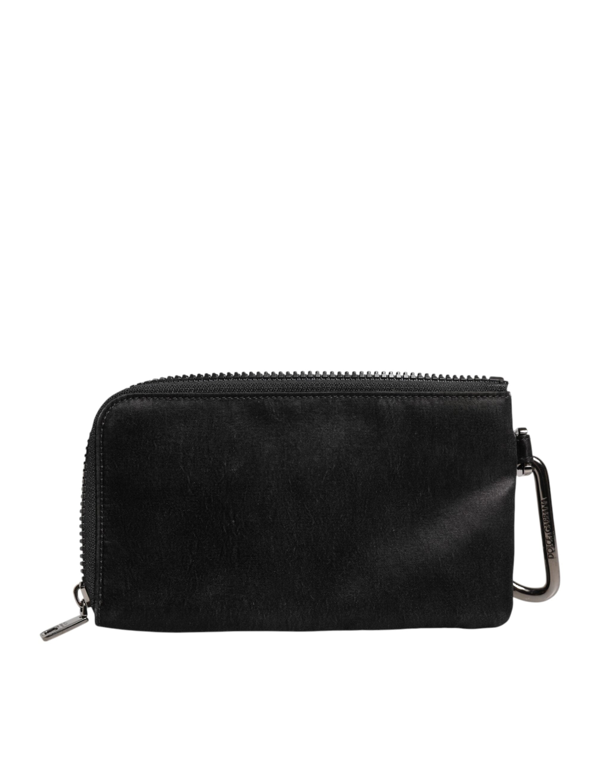 Dolce &amp; Gabbana – Schwarze Clutch aus Nylon mit Schlüsselanhänger und Logo-Schild