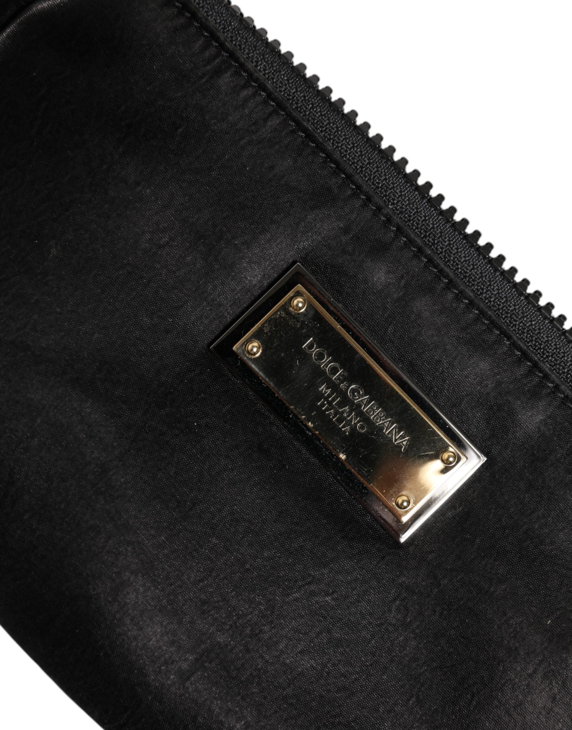 Dolce &amp; Gabbana – Schwarze Clutch aus Nylon mit Schlüsselanhänger und Logo-Schild