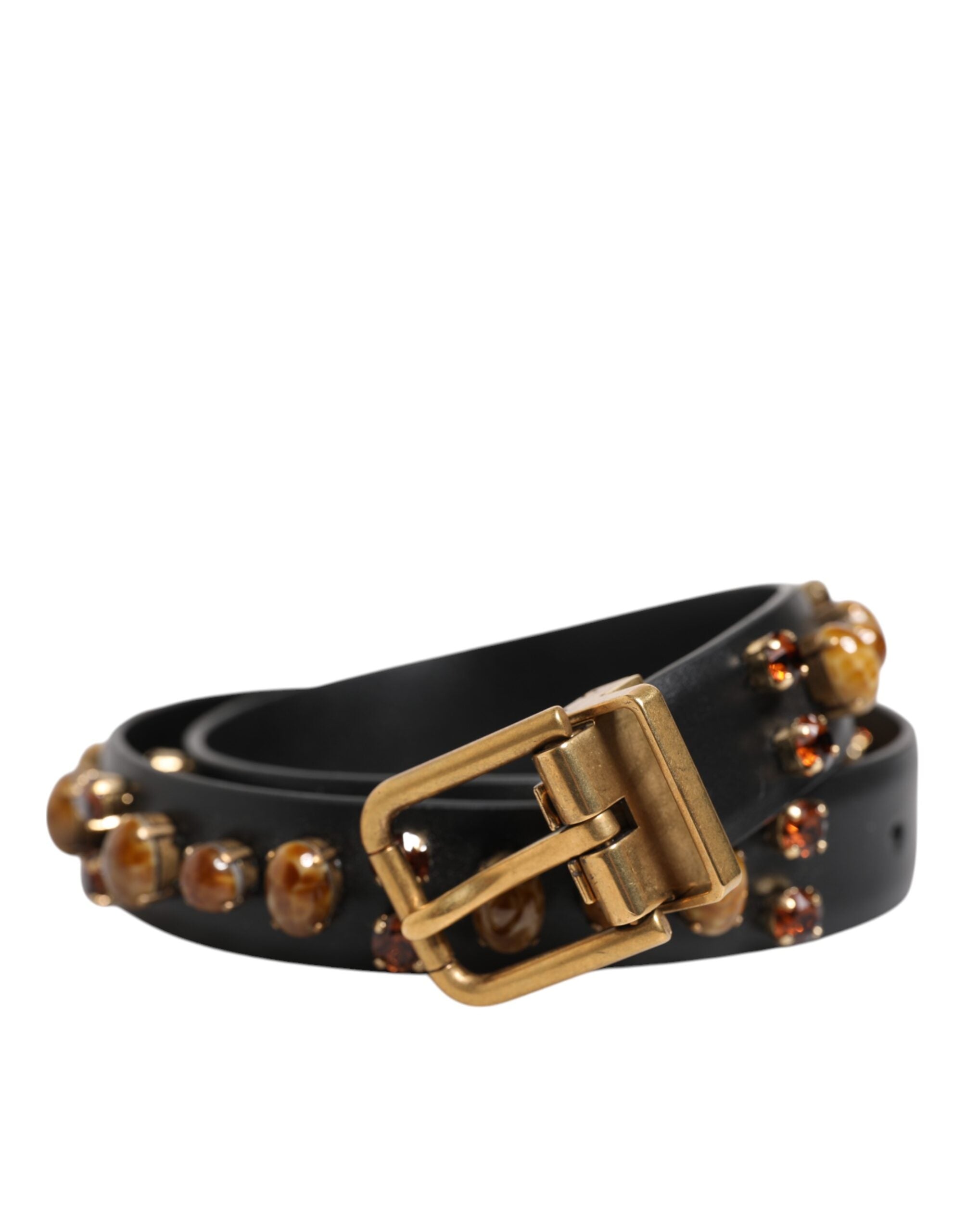 Dolce &amp; Gabbana – Schwarzer Ledergürtel mit goldfarbener Nietenschnalle