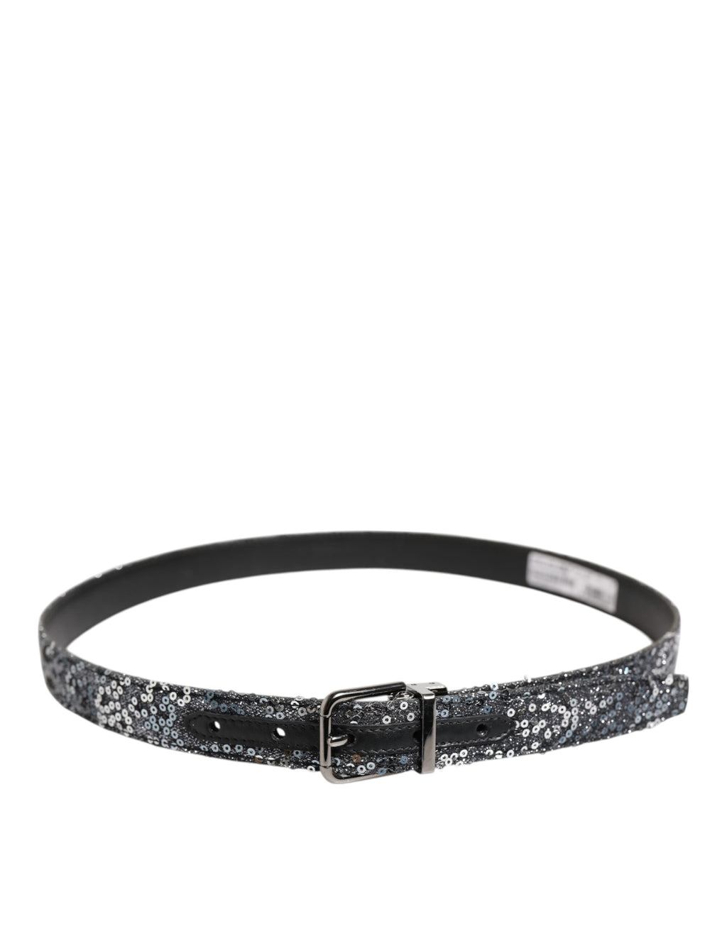 Dolce &amp; Gabbana – Gürtel mit Logoschnalle aus schwarzem Pailletten und silbernem Metall