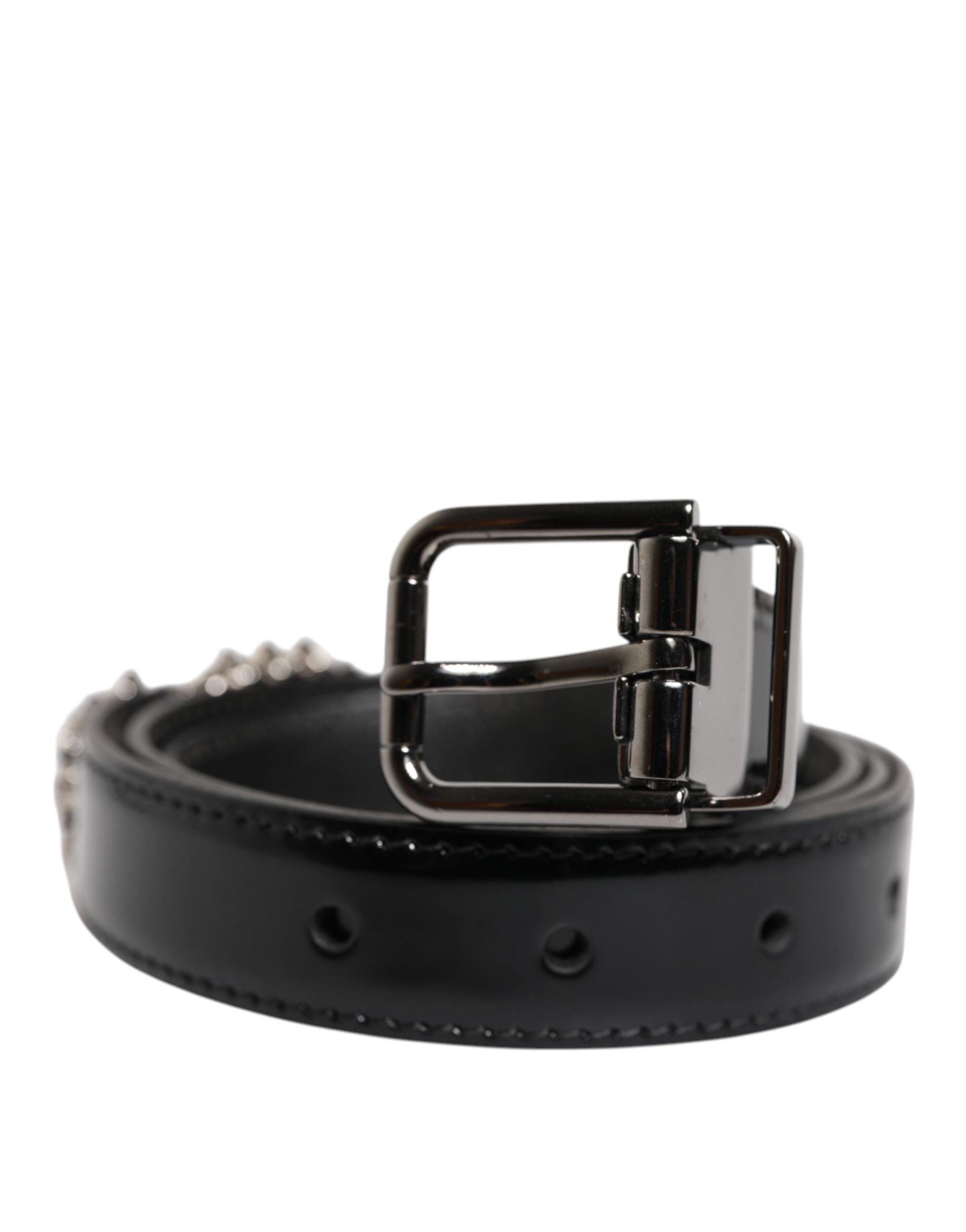Dolce &amp; Gabbana – Schwarzer Gürtel mit verzierter Logoschnalle aus Metall
