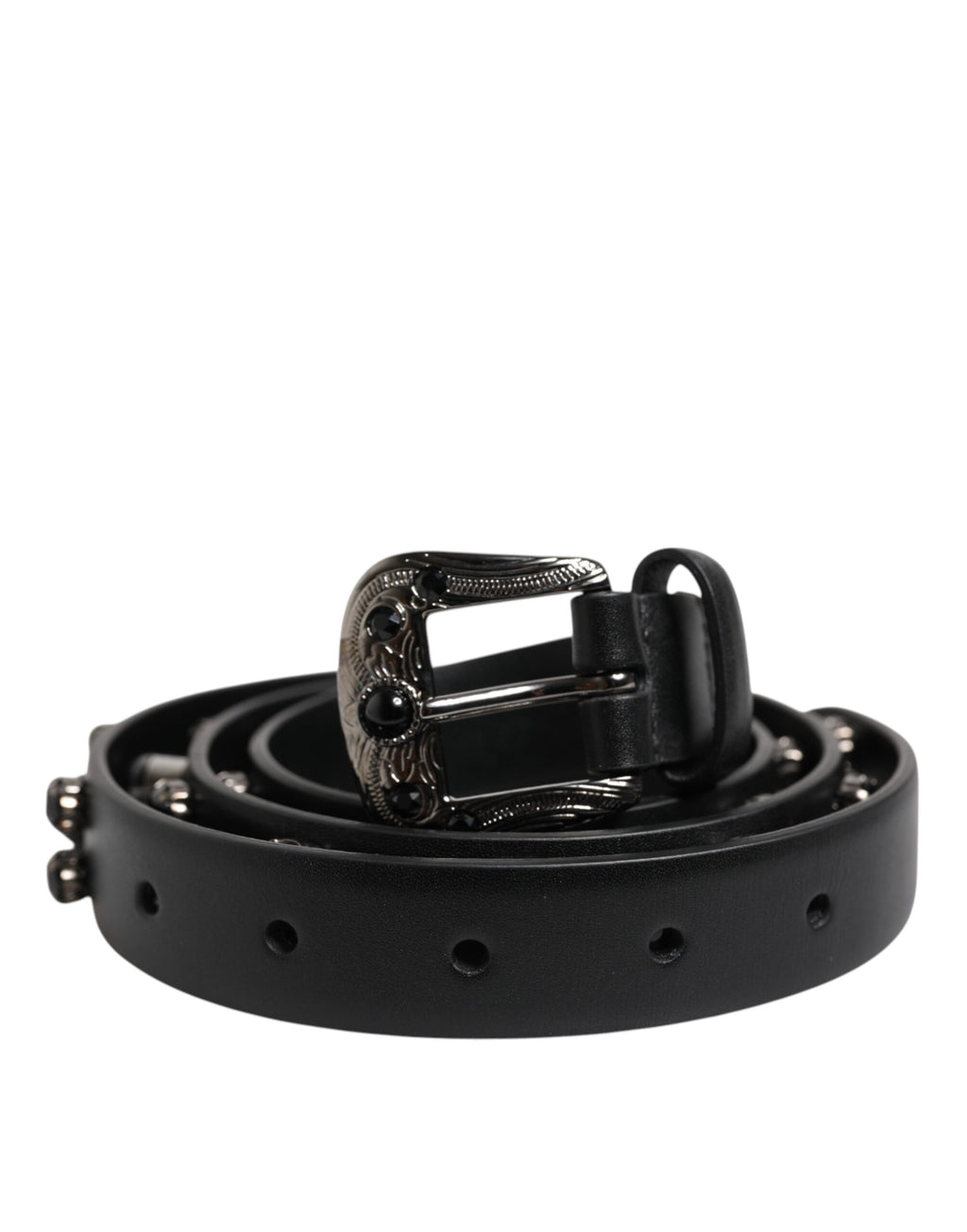 Dolce &amp; Gabbana – Schwarzer Ledergürtel mit Metall-Logoschnalle und Nieten