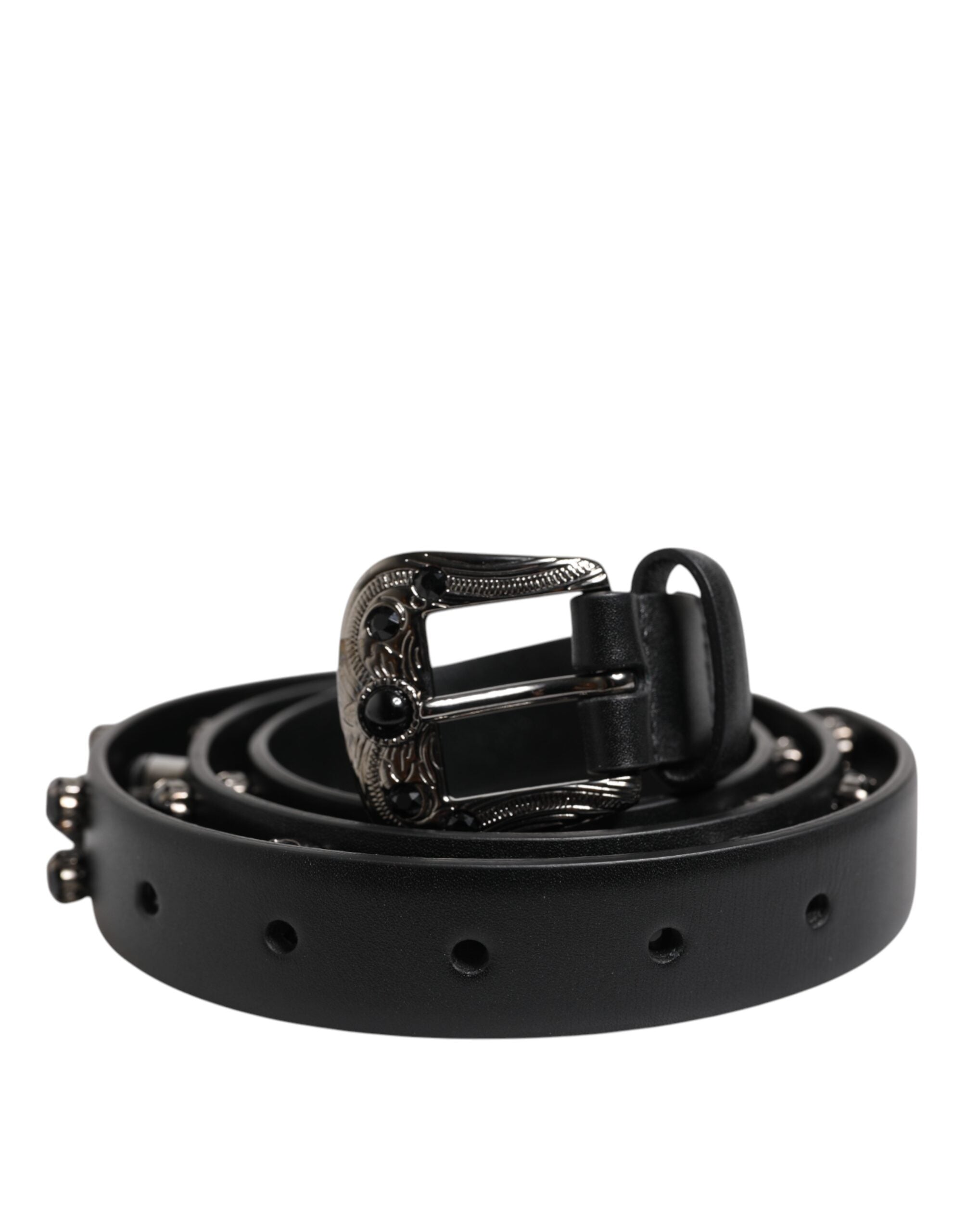 Dolce &amp; Gabbana – Schwarzer Ledergürtel mit Metall-Logoschnalle und Nieten