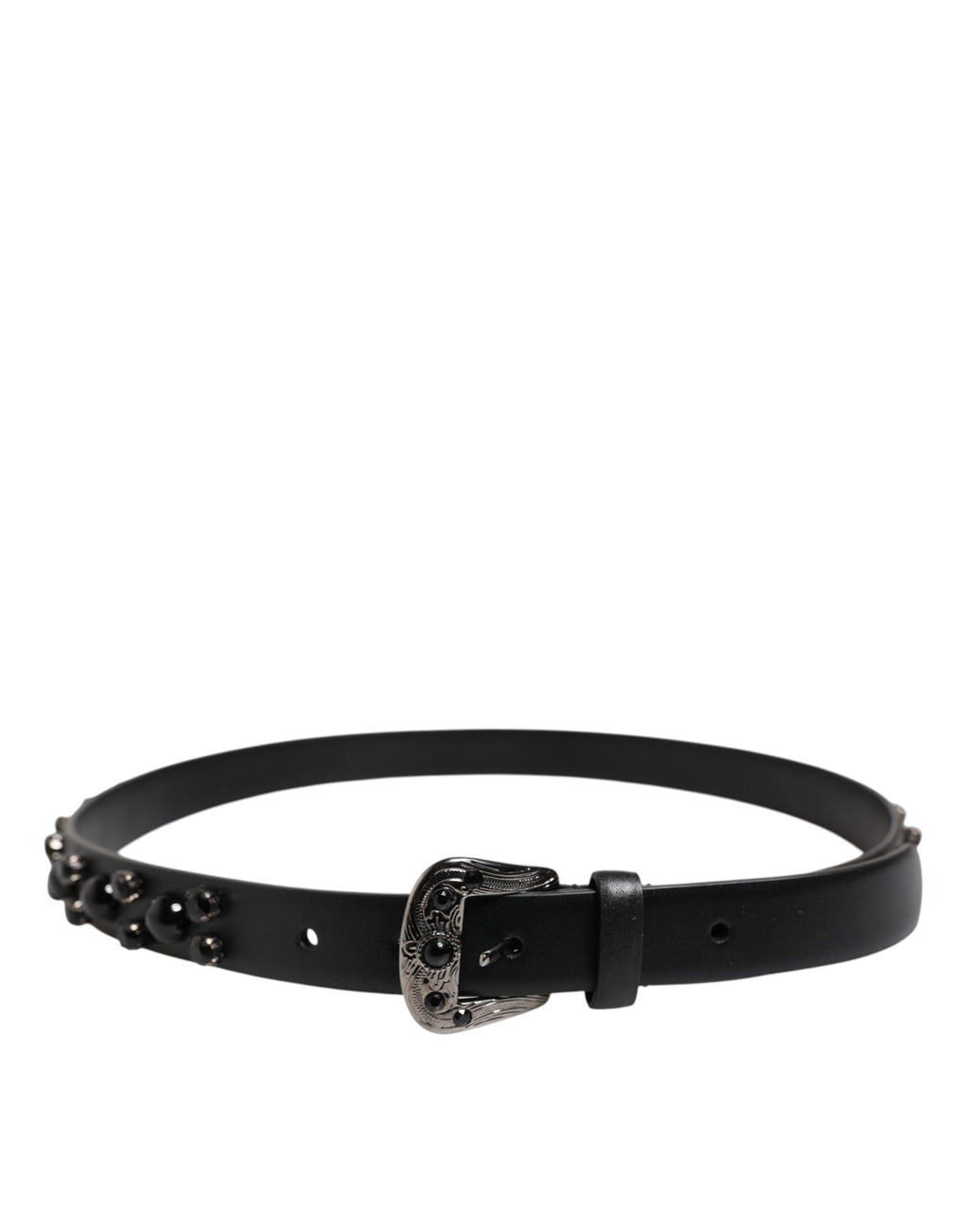 Dolce &amp; Gabbana – Schwarzer Ledergürtel mit Metall-Logoschnalle und Nieten