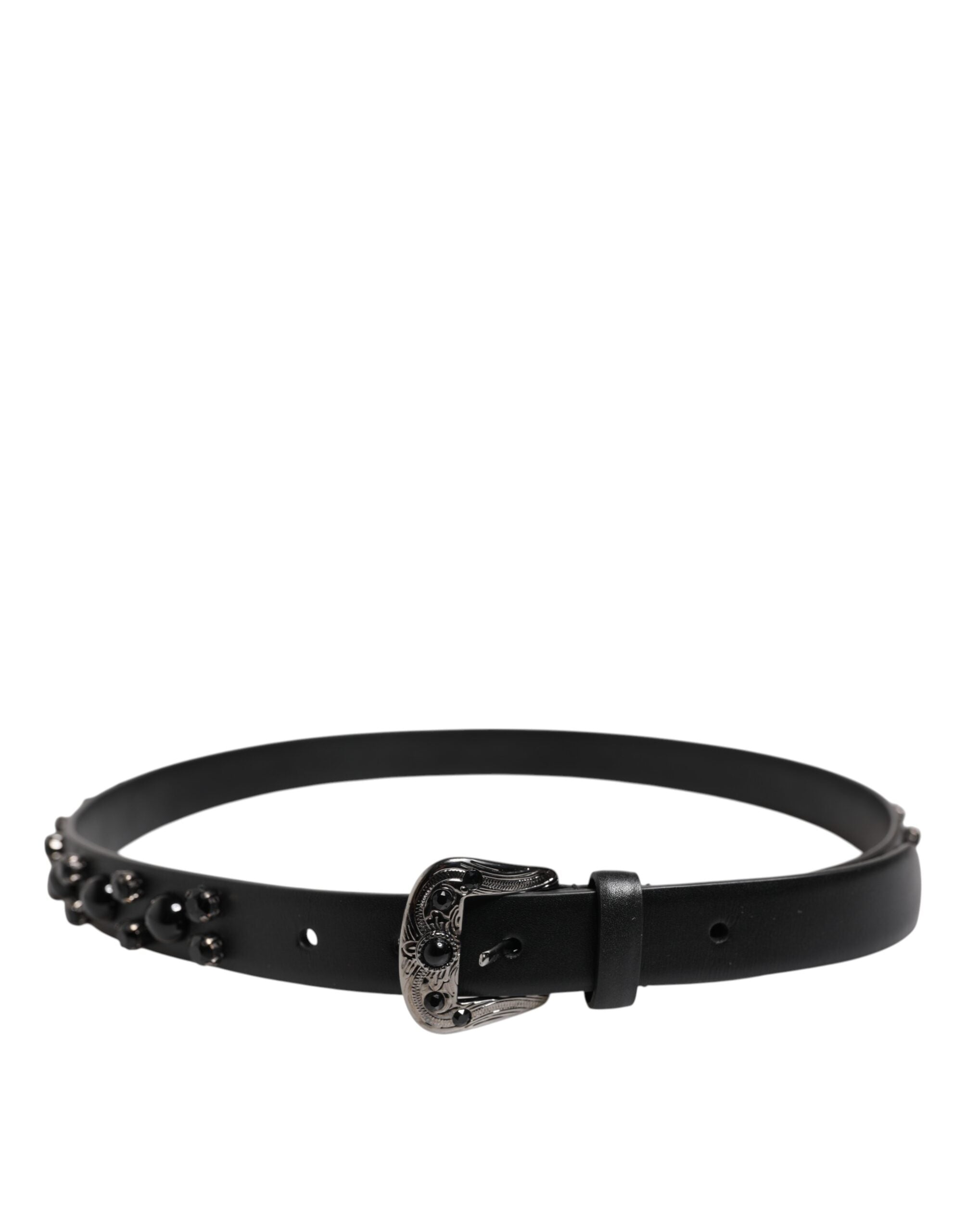 Dolce &amp; Gabbana – Schwarzer Ledergürtel mit Metall-Logoschnalle und Nieten