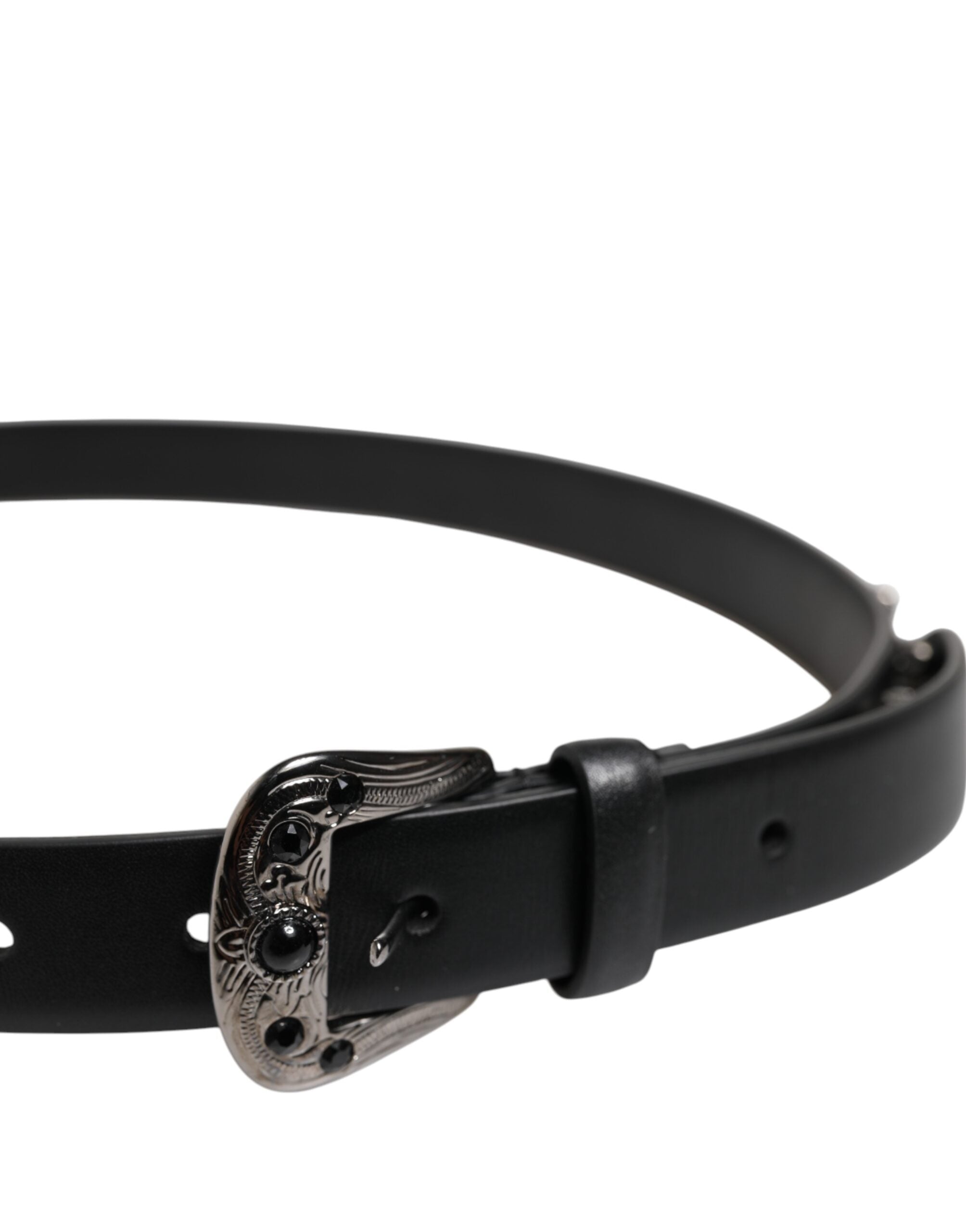 Dolce &amp; Gabbana – Schwarzer Ledergürtel mit Metall-Logoschnalle und Nieten