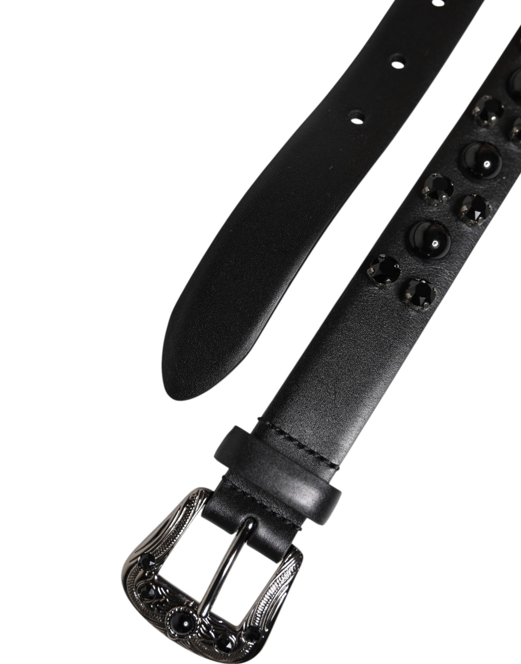 Dolce &amp; Gabbana – Schwarzer Ledergürtel mit Metall-Logoschnalle und Nieten
