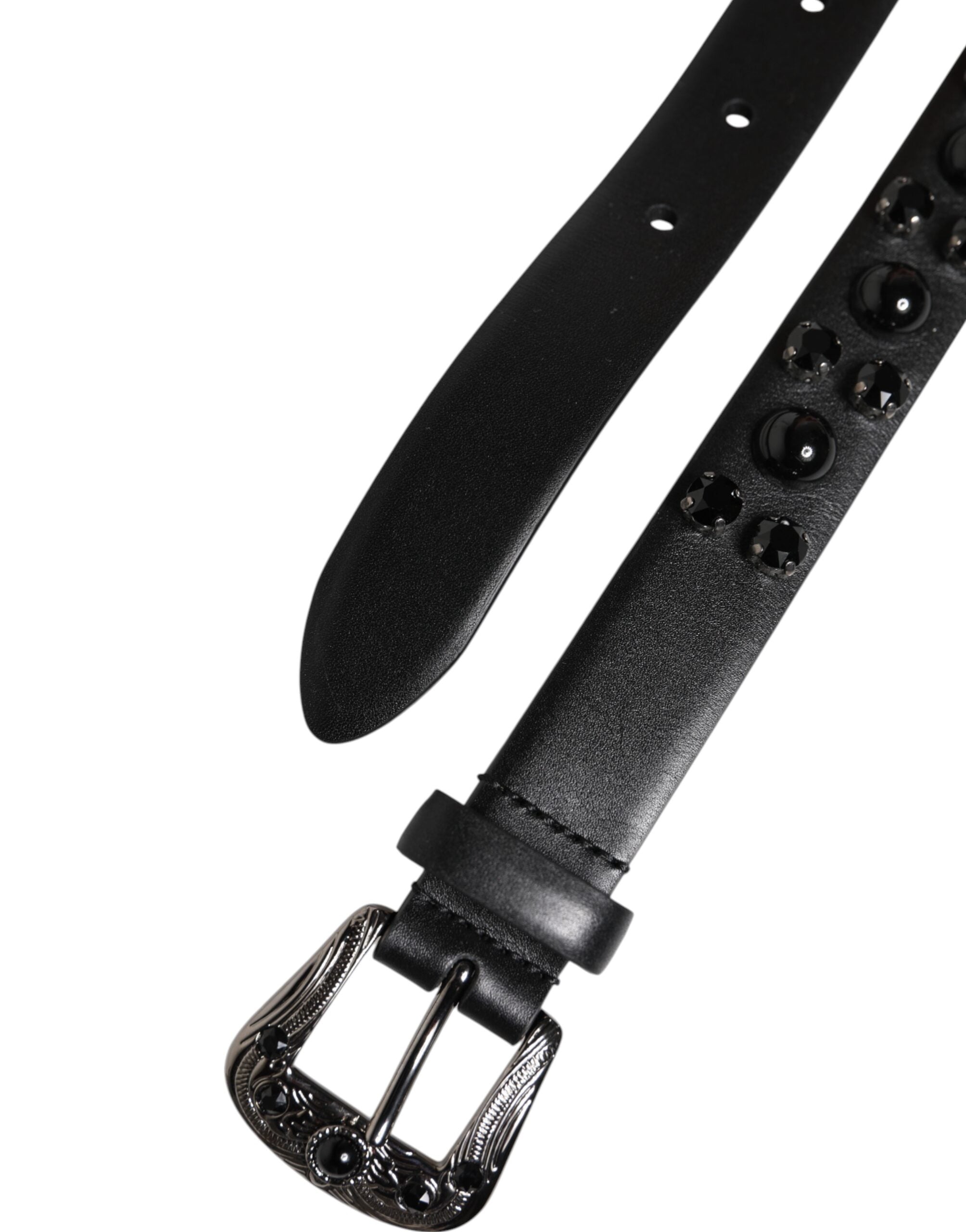 Dolce &amp; Gabbana – Schwarzer Ledergürtel mit Metall-Logoschnalle und Nieten