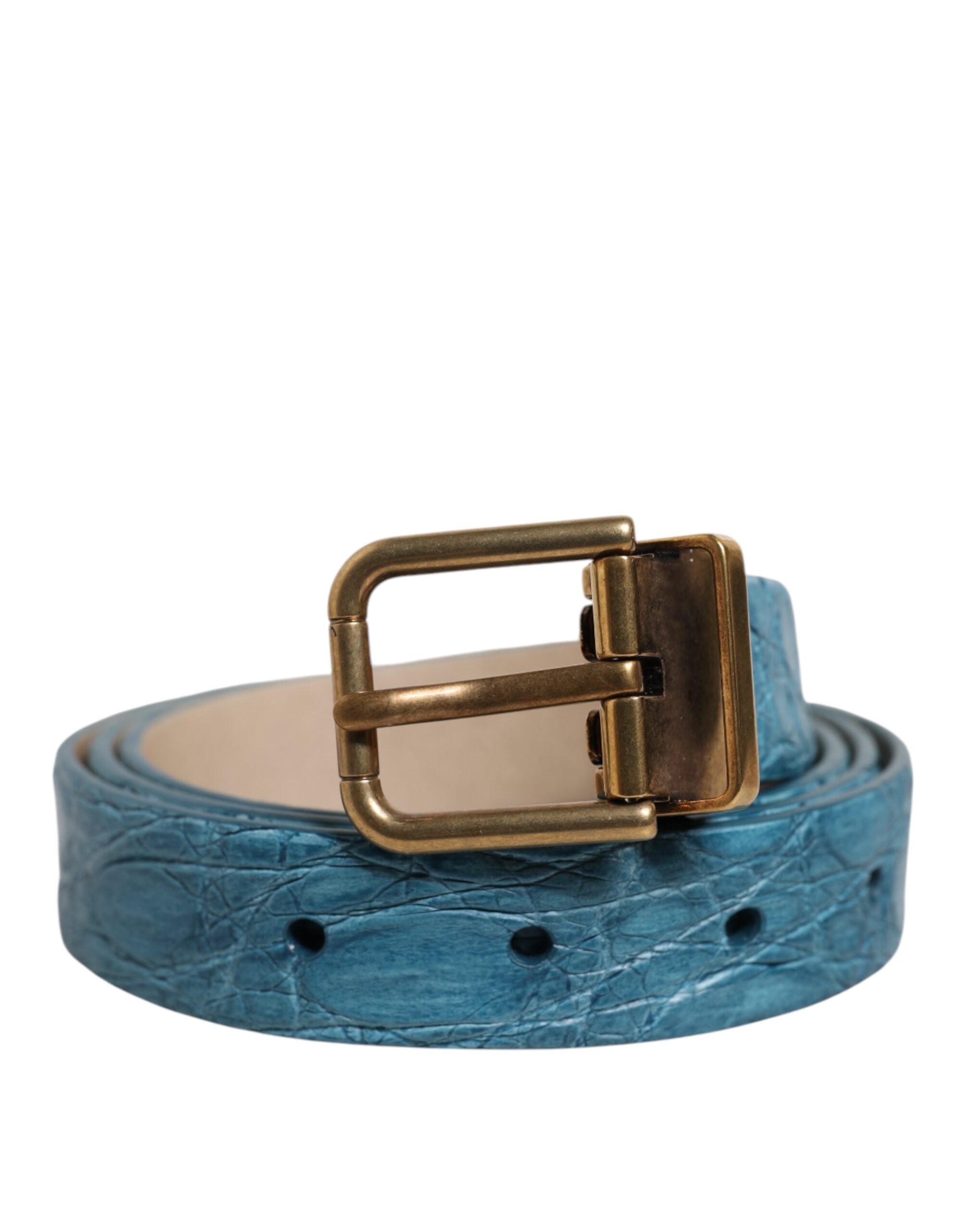 Dolce &amp; Gabbana – Klassischer blauer Ledergürtel mit goldener Metallschnalle