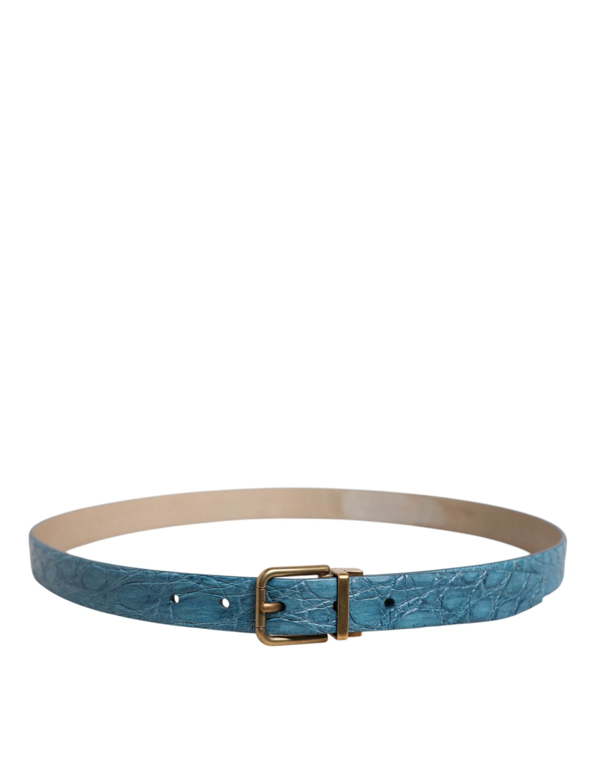 Dolce &amp; Gabbana – Klassischer blauer Ledergürtel mit goldener Metallschnalle