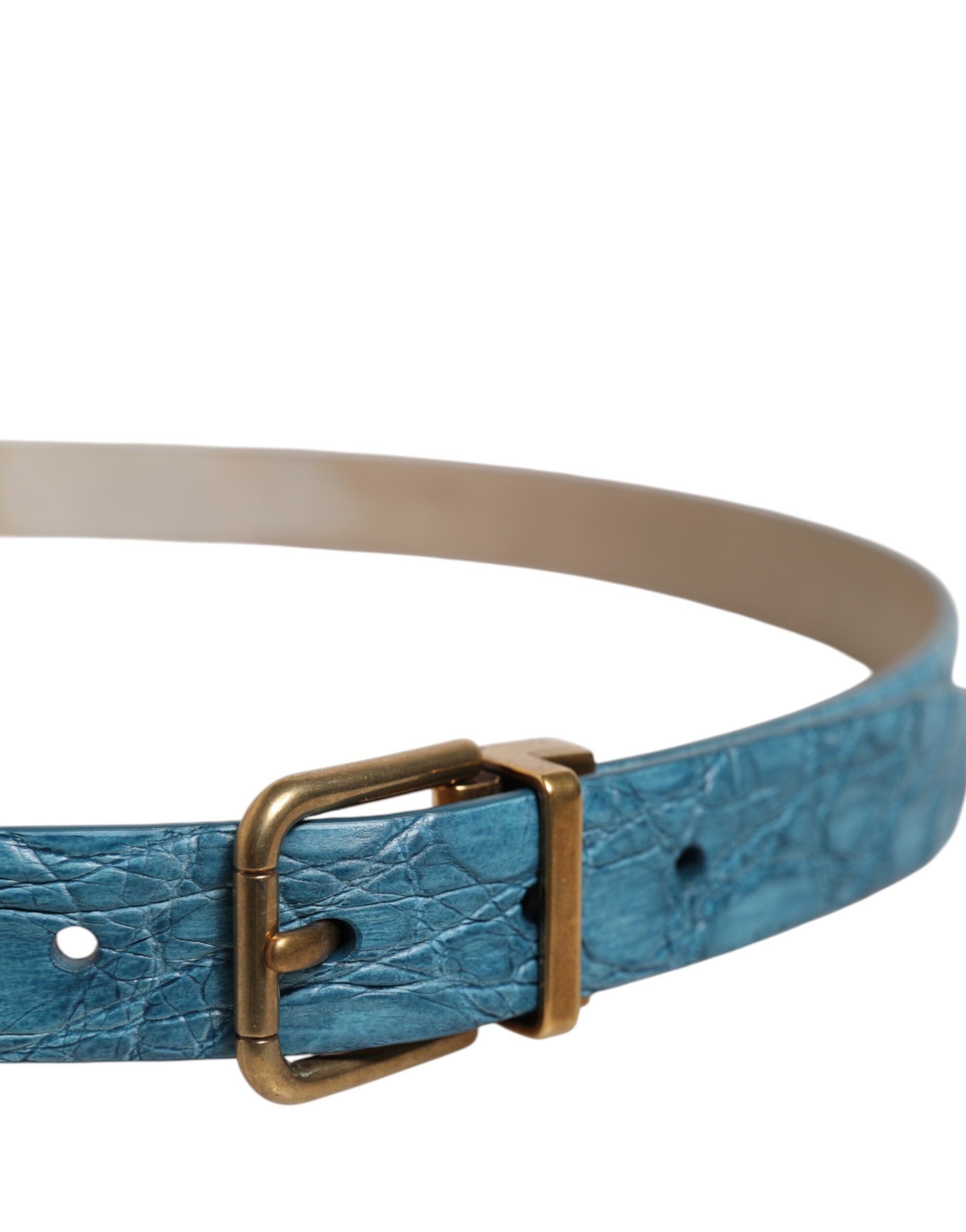Dolce &amp; Gabbana – Klassischer blauer Ledergürtel mit goldener Metallschnalle