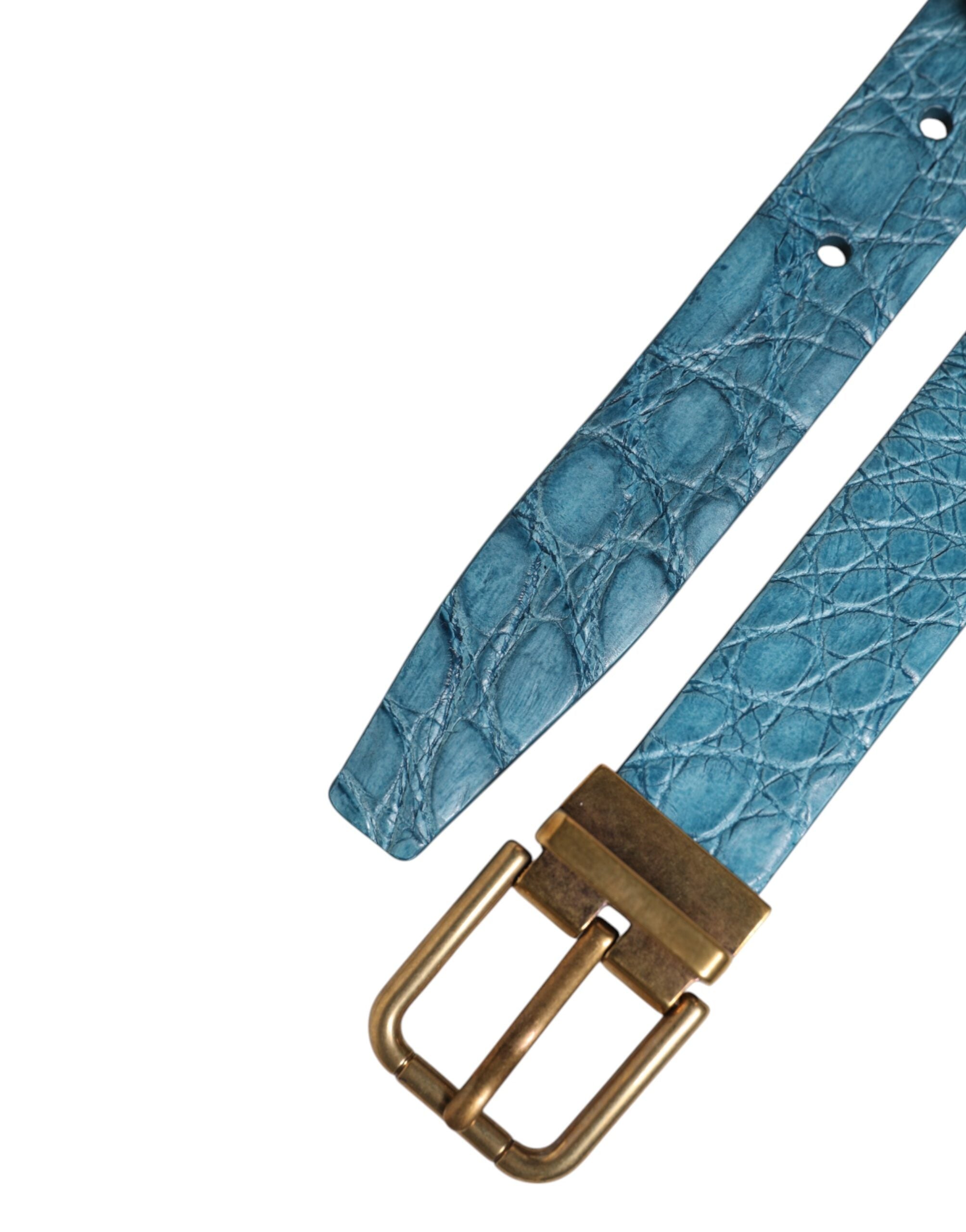 Dolce &amp; Gabbana – Klassischer blauer Ledergürtel mit goldener Metallschnalle