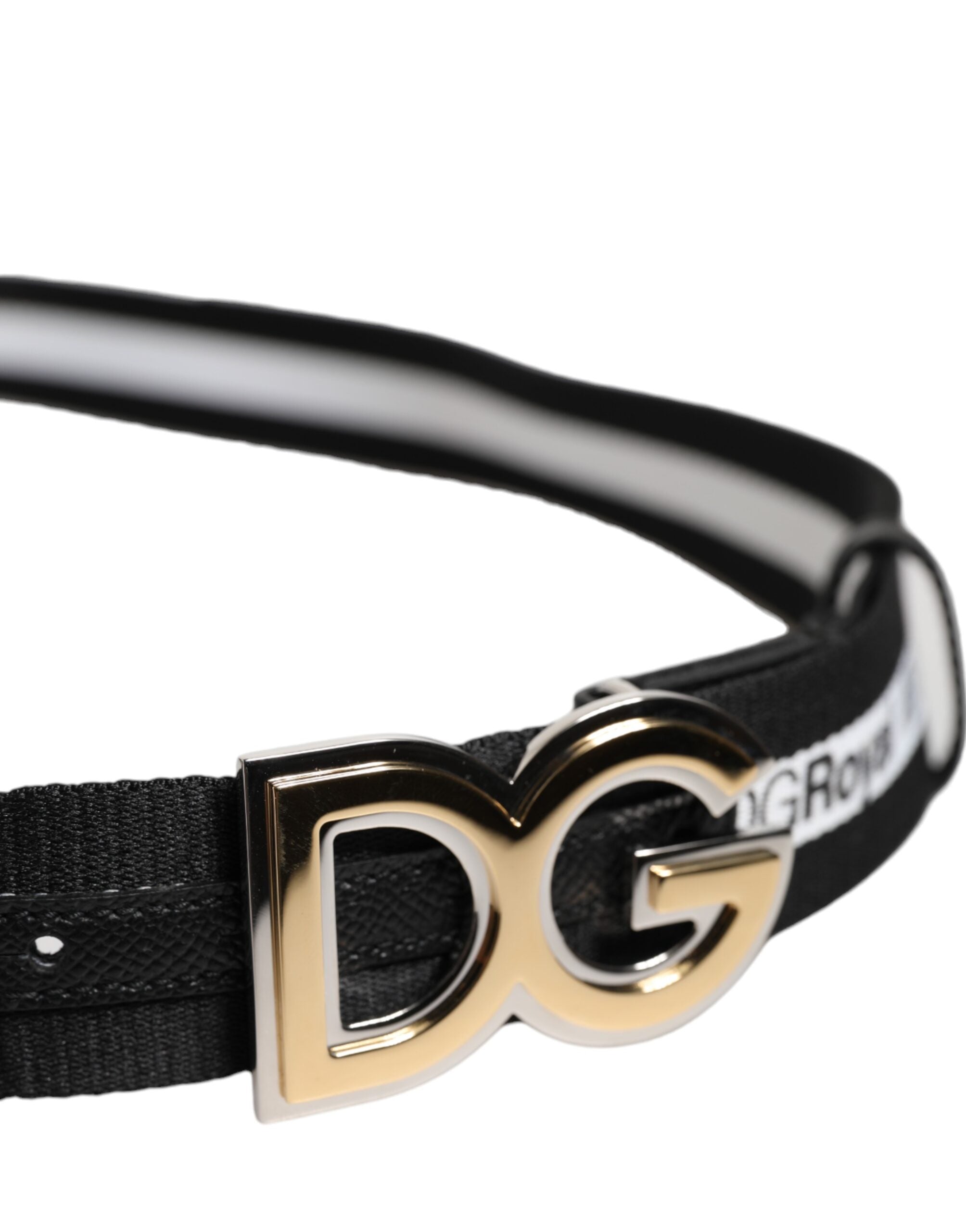 Dolce &amp; Gabbana – Schwarzer Baumwollgürtel mit DG-Logo und goldener Schnalle aus Metall