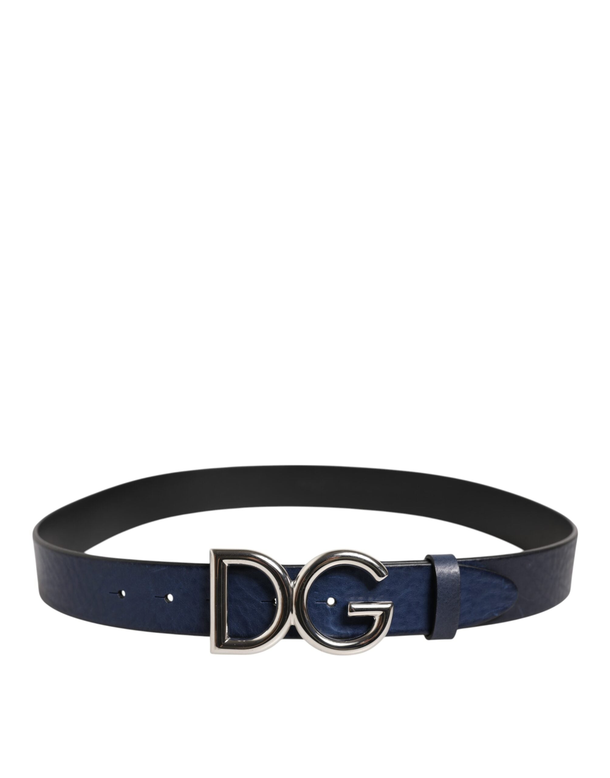 Dolce &amp; Gabbana Blauer klassischer silberner Metallgürtel mit DG-Logoschnalle