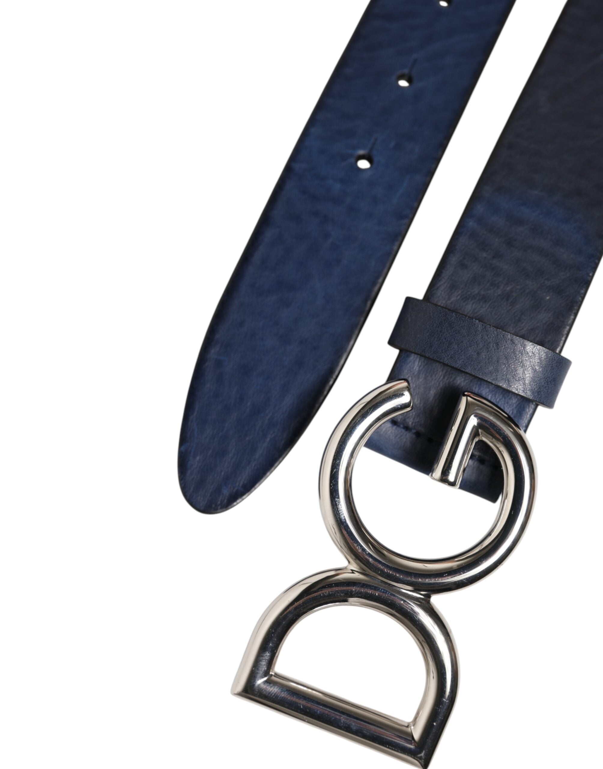 Dolce &amp; Gabbana Blauer klassischer silberner Metallgürtel mit DG-Logoschnalle