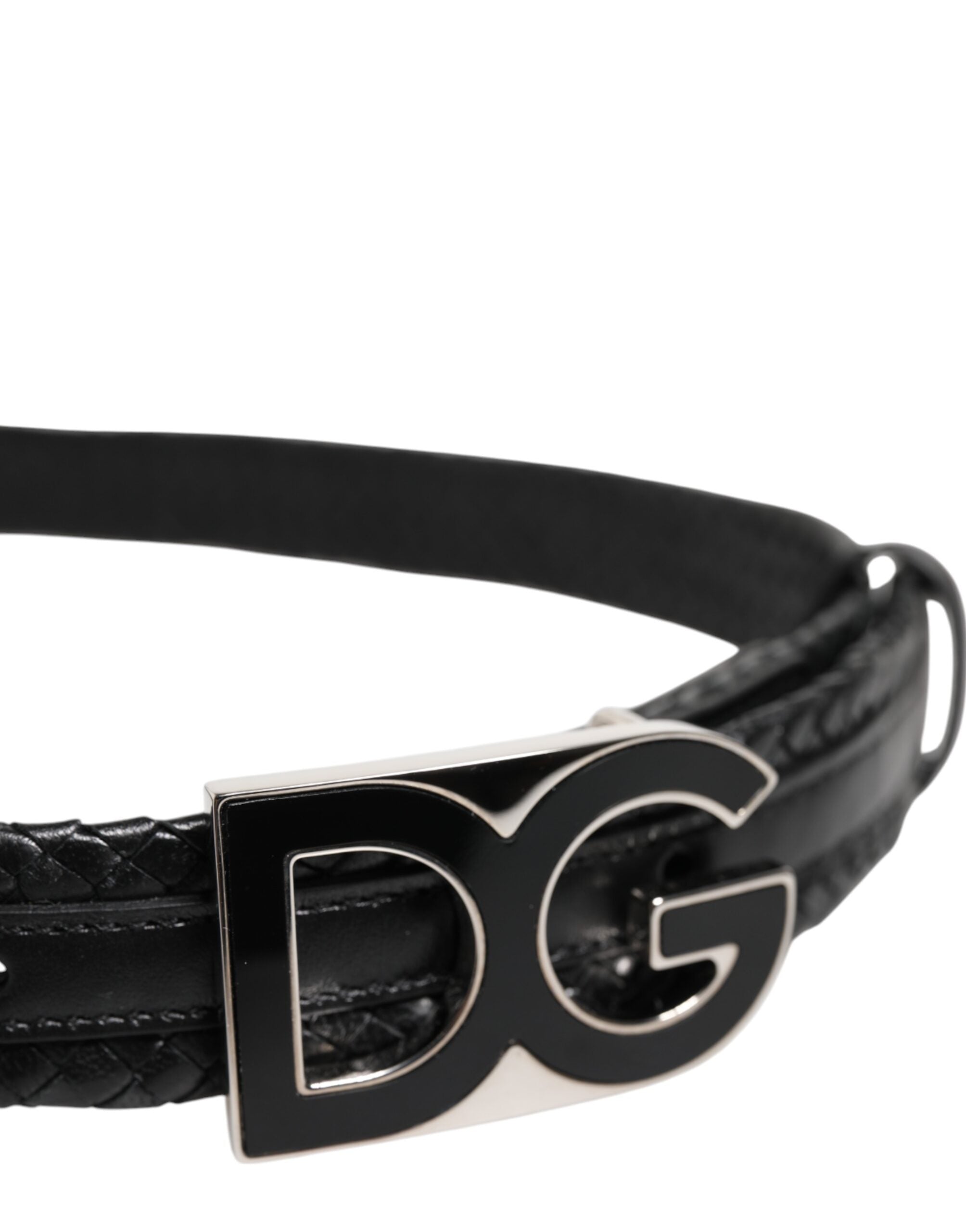 Dolce &amp; Gabbana Schwarzer klassischer Ledergürtel mit DG-Logoschnalle