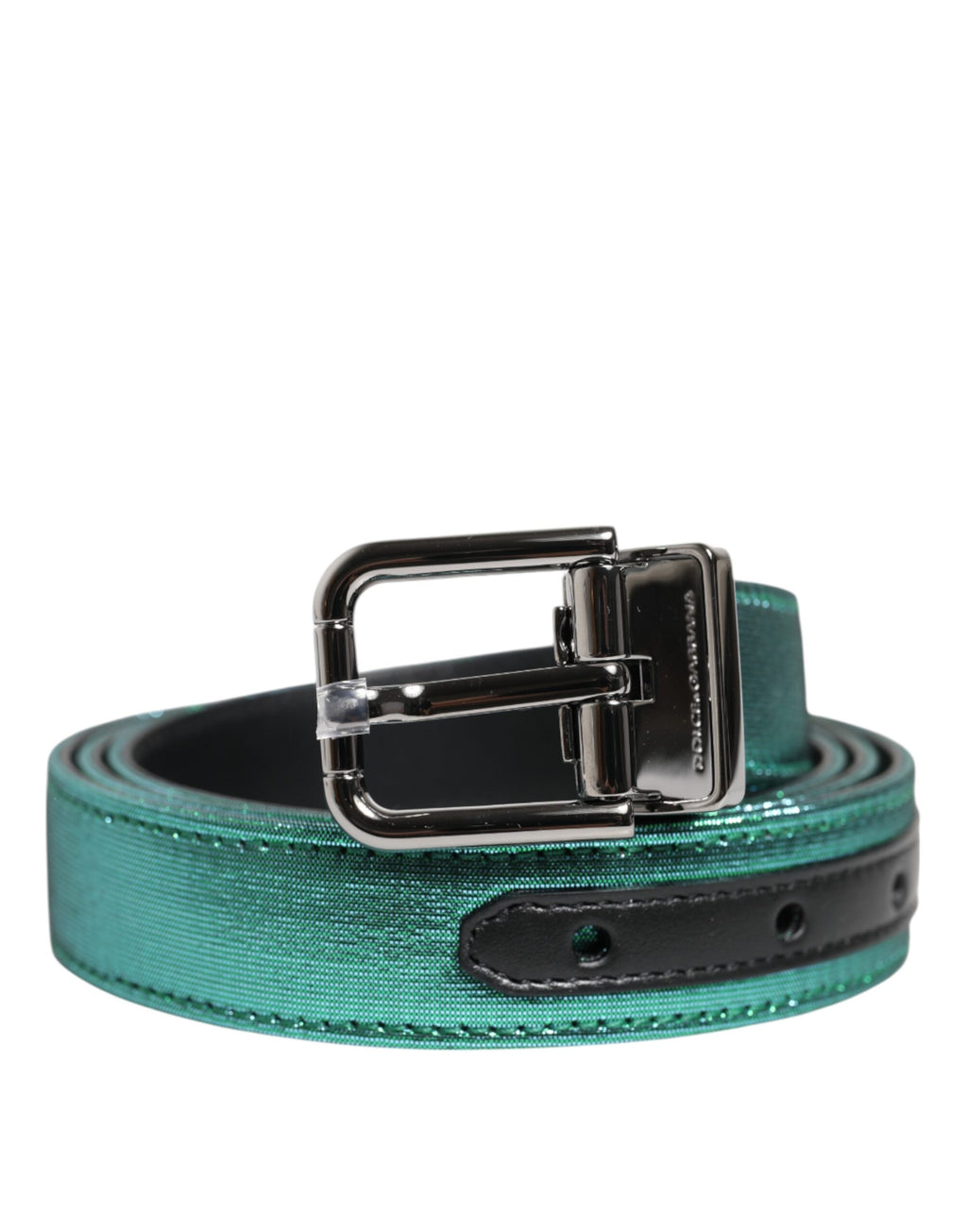 Dolce &amp; Gabbana Grün-Schwarzer Polyestergürtel mit Metallschnalle