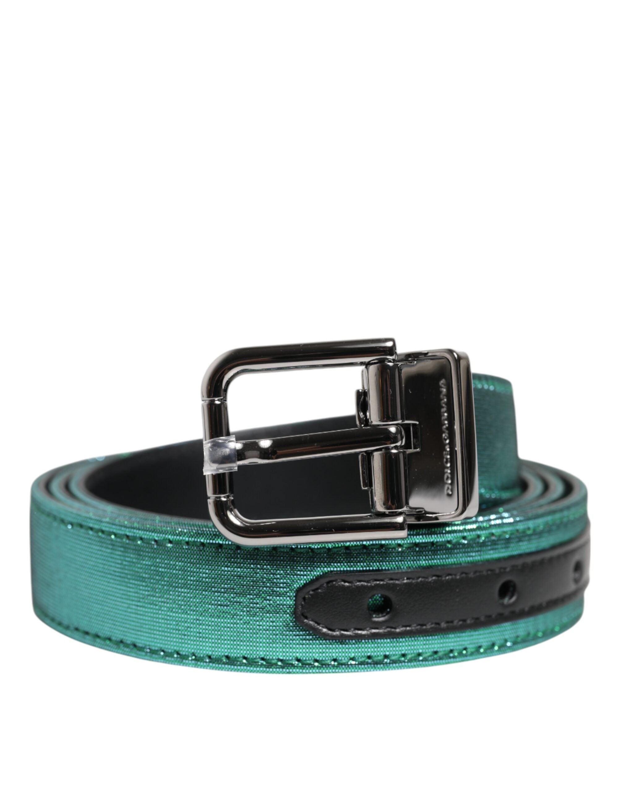 Dolce &amp; Gabbana Grün-Schwarzer Polyestergürtel mit Metallschnalle