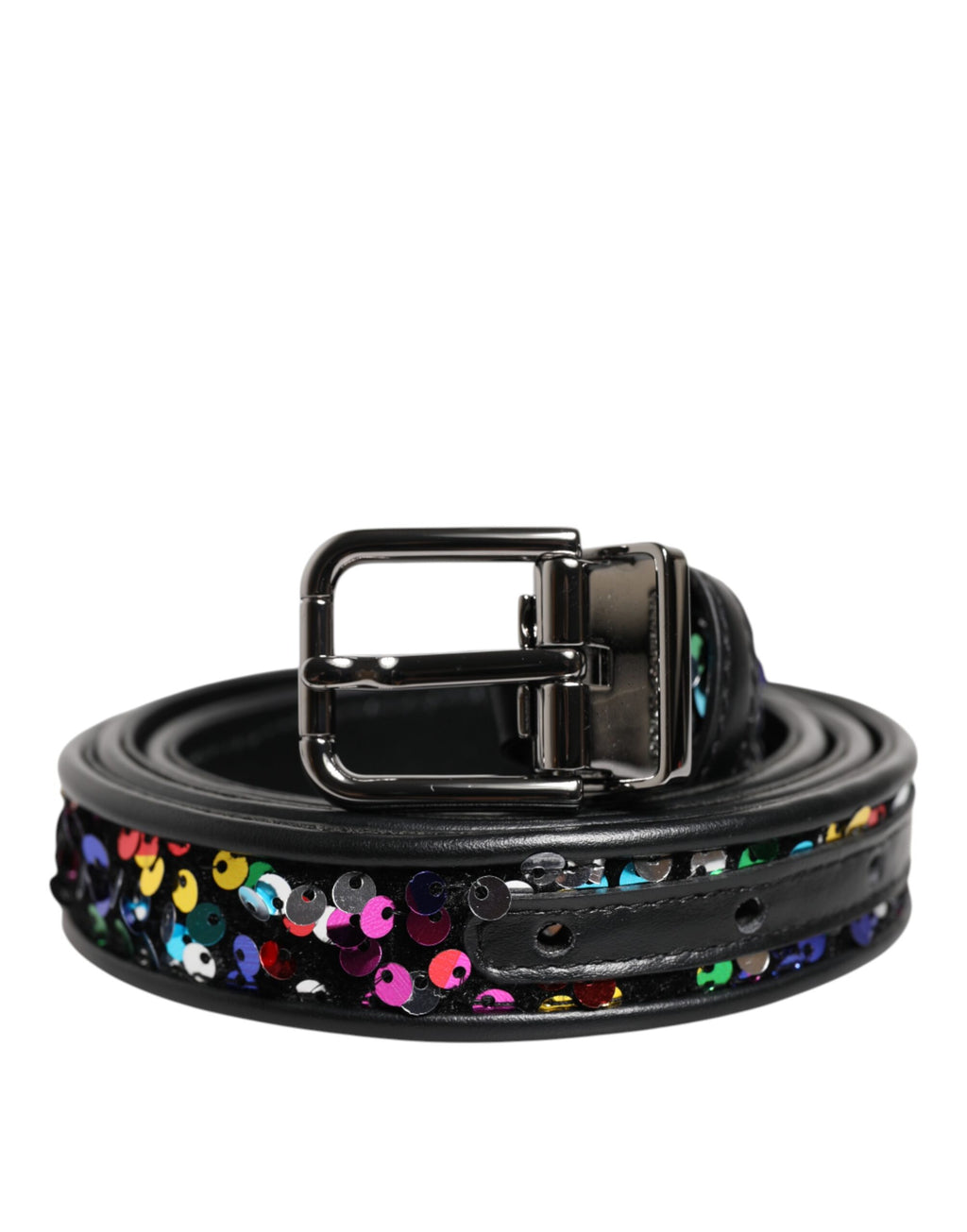 Dolce &amp; Gabbana – Schwarzer Gürtel mit Paillettenverzierung und Metallschnalle