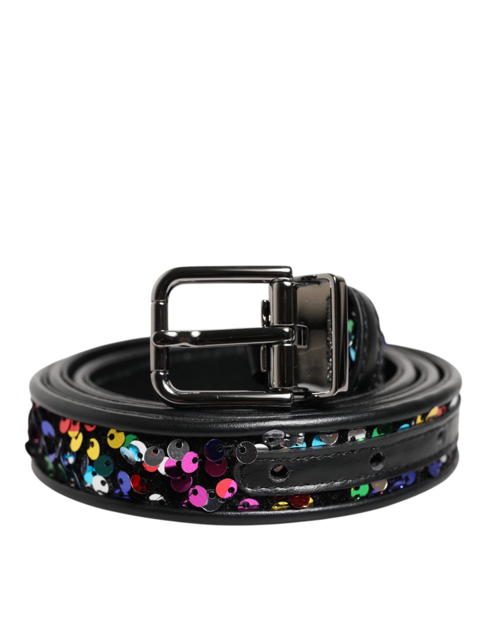 Dolce &amp; Gabbana – Schwarzer Gürtel mit Paillettenverzierung und Metallschnalle