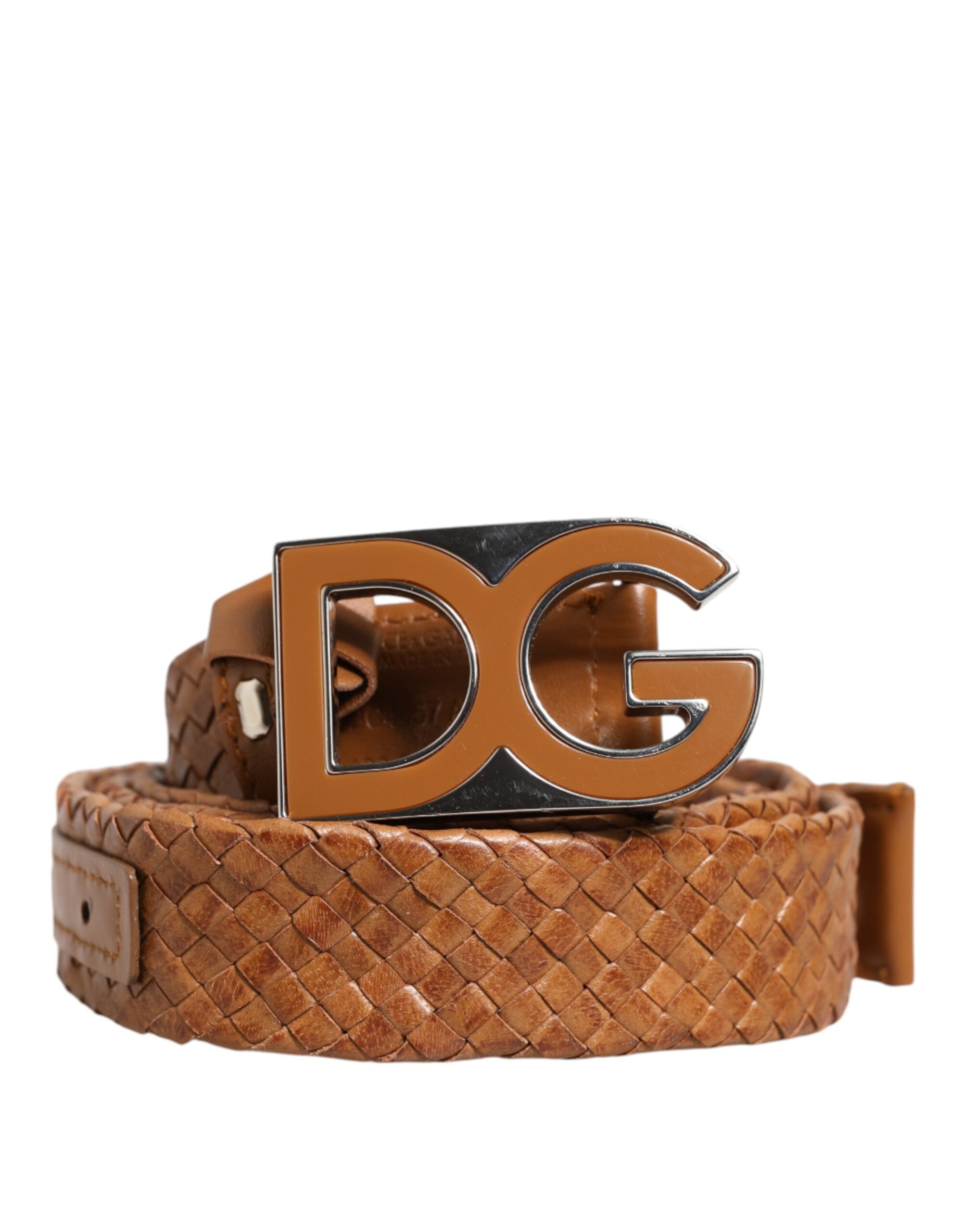 Dolce &amp; Gabbana – Brauner geflochtener Gürtel mit DG-Logoschnalle aus Metall