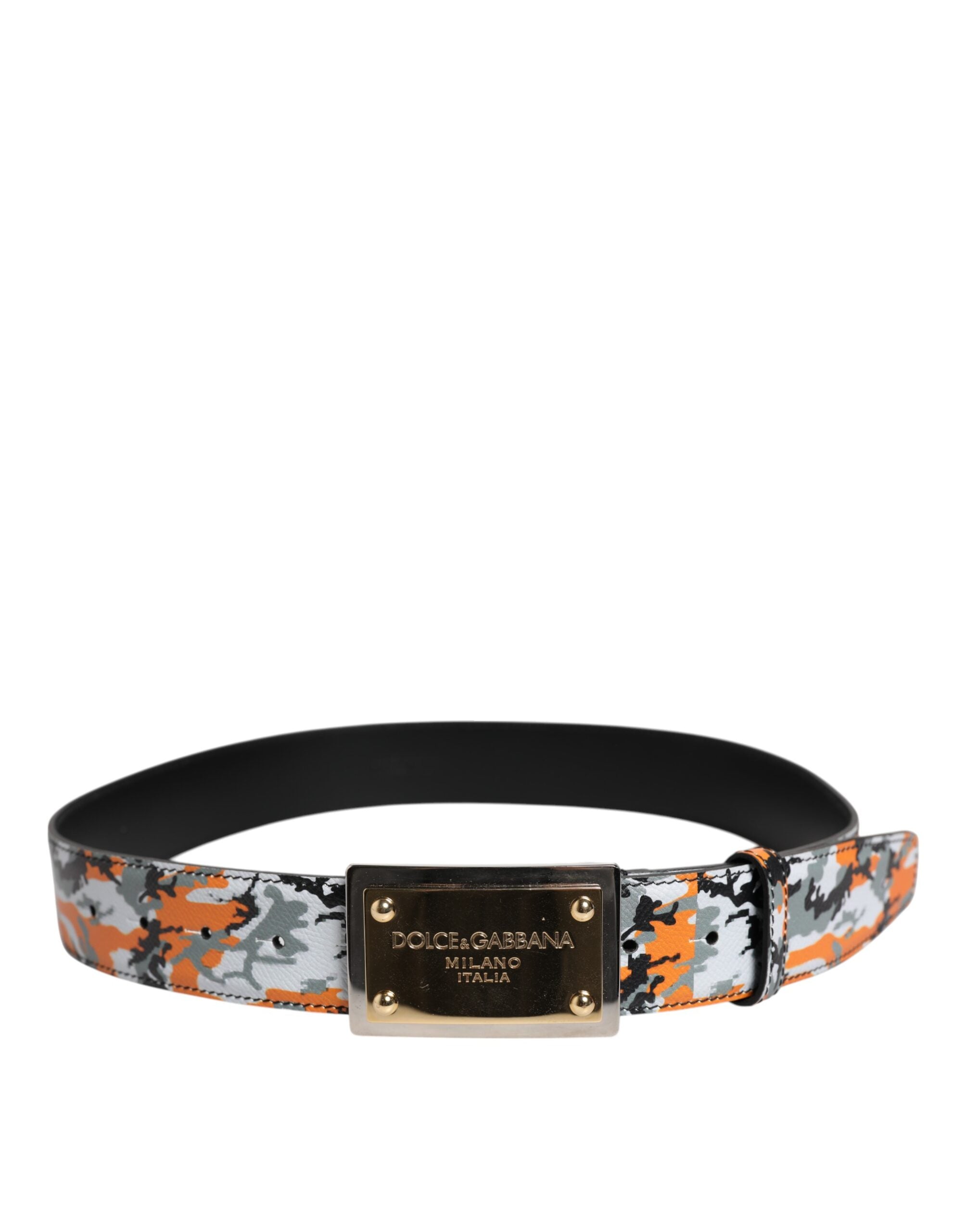 Dolce &amp; Gabbana – Mehrfarbiger Camouflage-Gürtel mit Metall-Logoschnalle