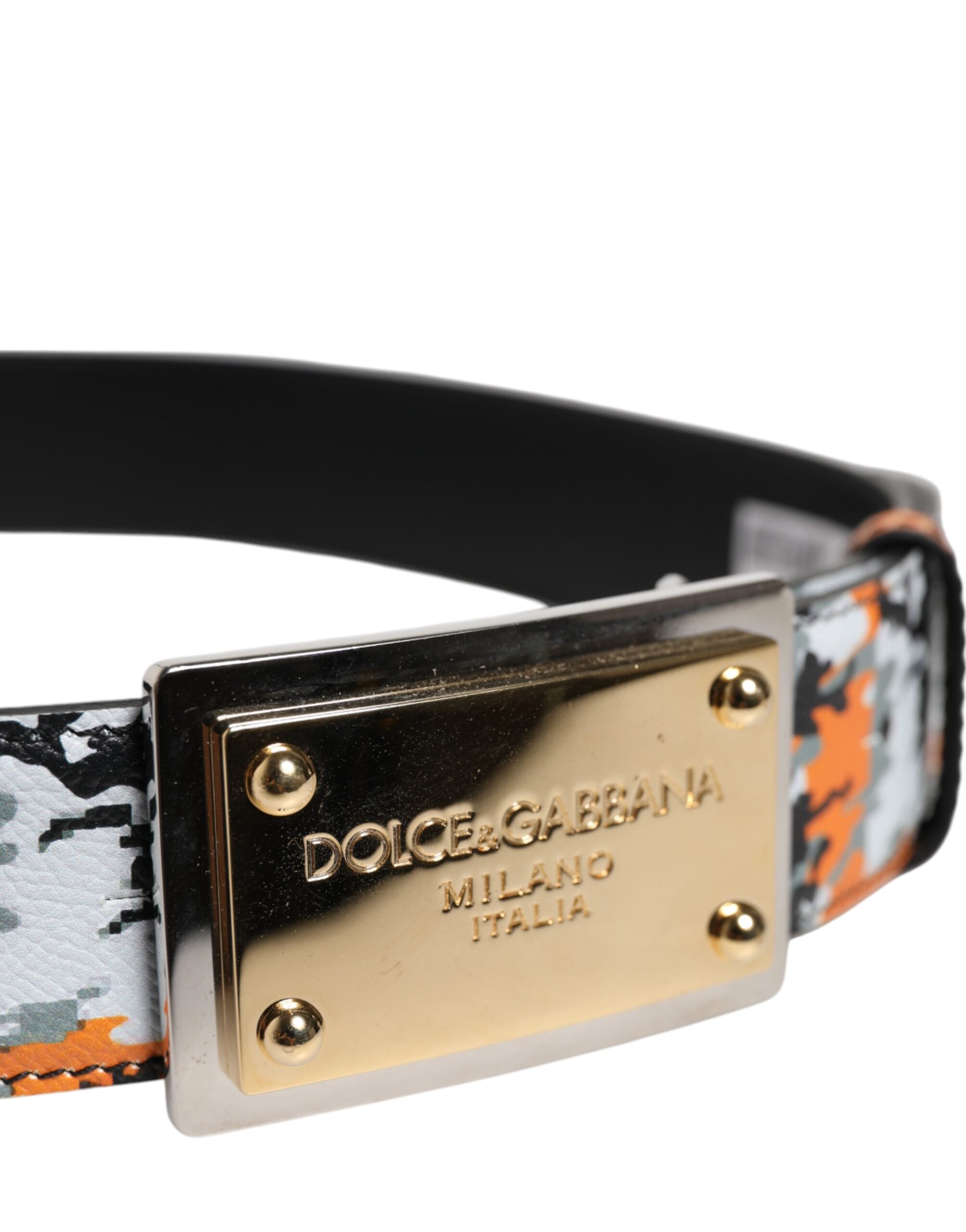 Dolce &amp; Gabbana – Mehrfarbiger Camouflage-Gürtel mit Metall-Logoschnalle