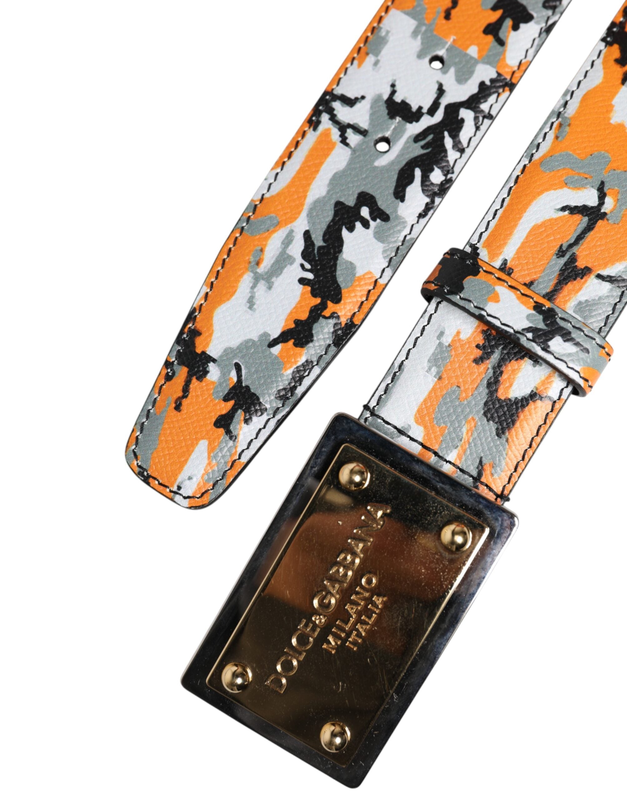 Dolce &amp; Gabbana – Mehrfarbiger Camouflage-Gürtel mit Metall-Logoschnalle