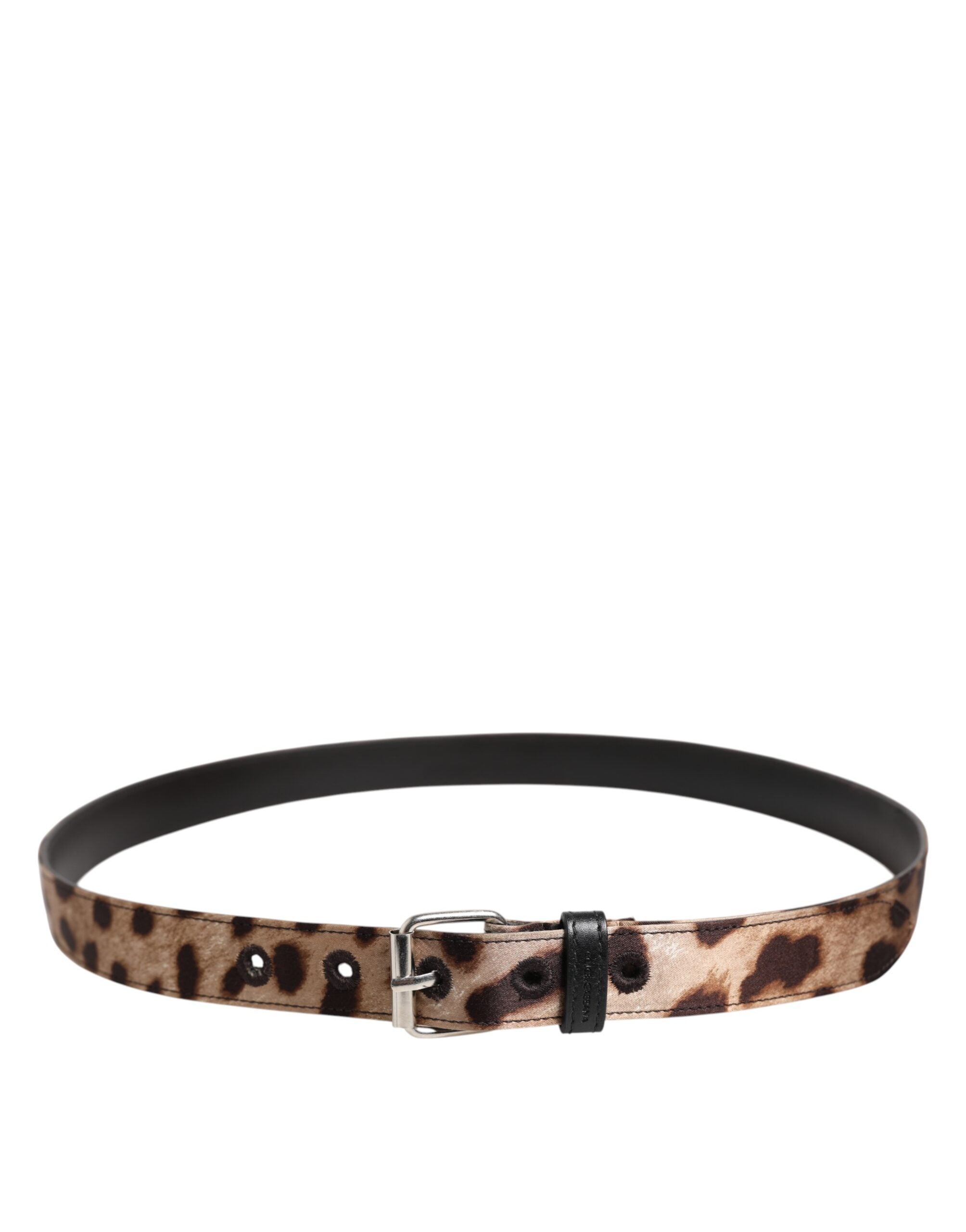 Dolce &amp; Gabbana Brauner Leopardengürtel mit silberner Metallschnalle