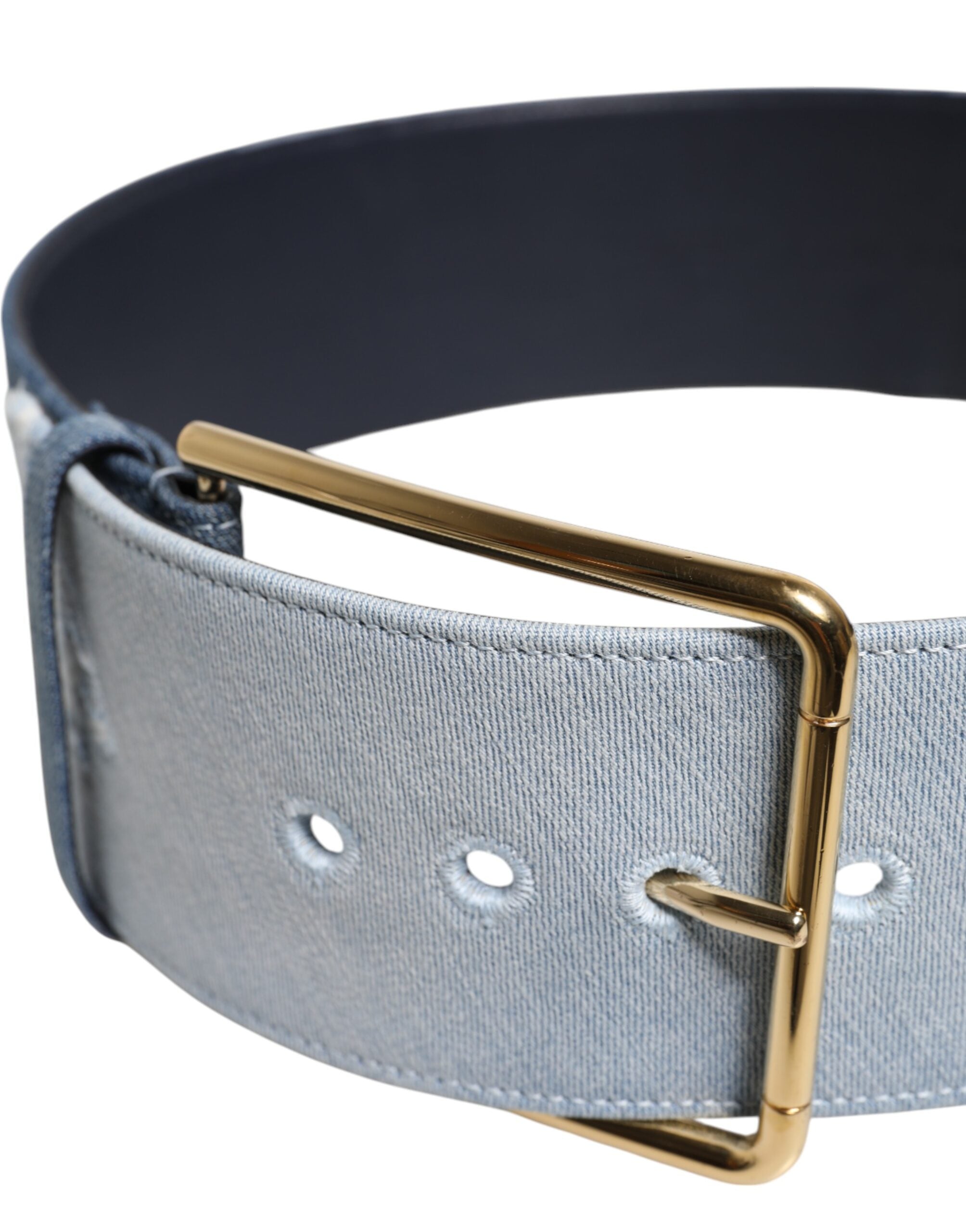 Dolce &amp; Gabbana – Zweifarbiger Gürtel aus blauem Denim mit goldener Metallschnalle