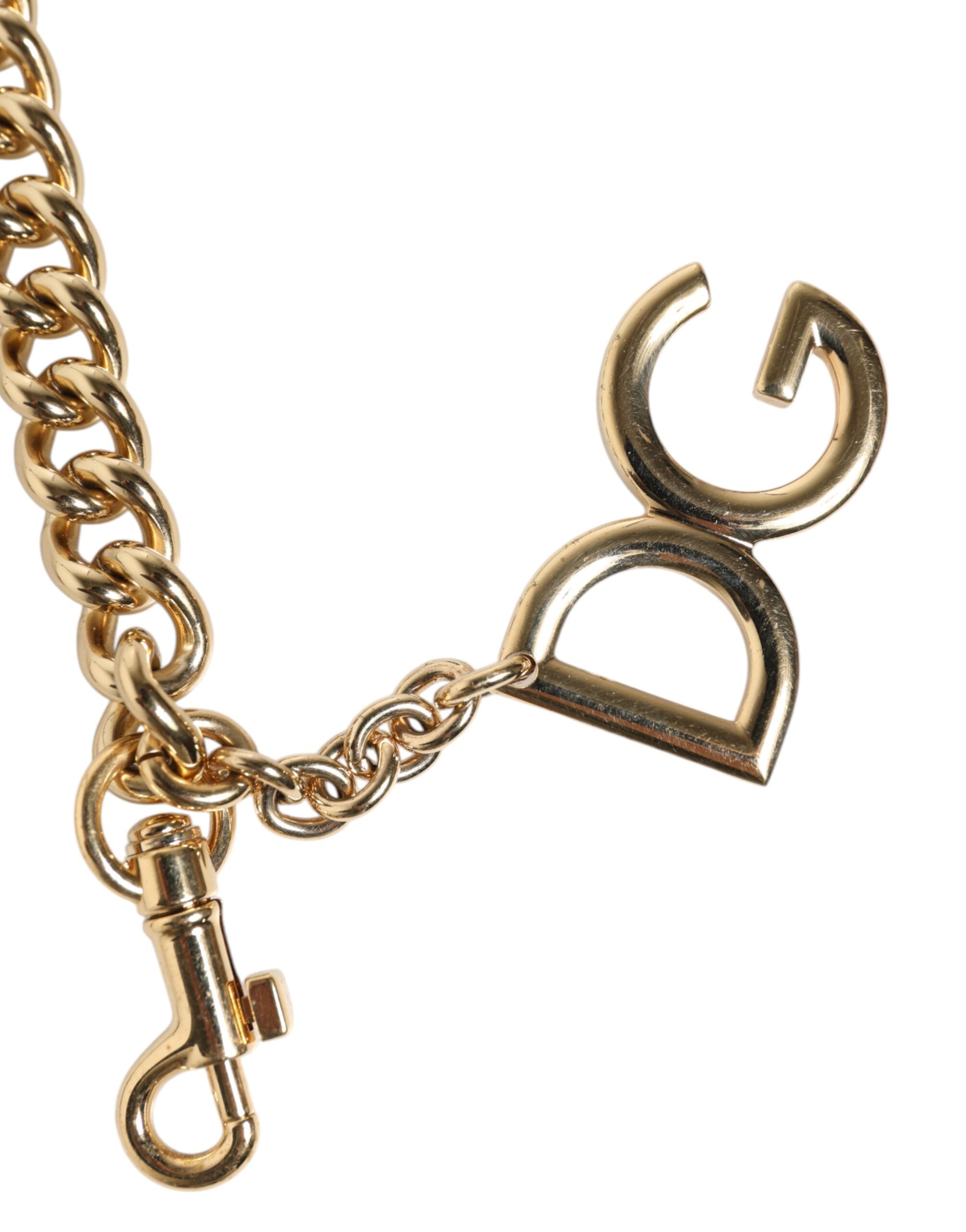 Dolce &amp; Gabbana Brauner Leopard Gold Messing Kette Accessoire Schultergurt