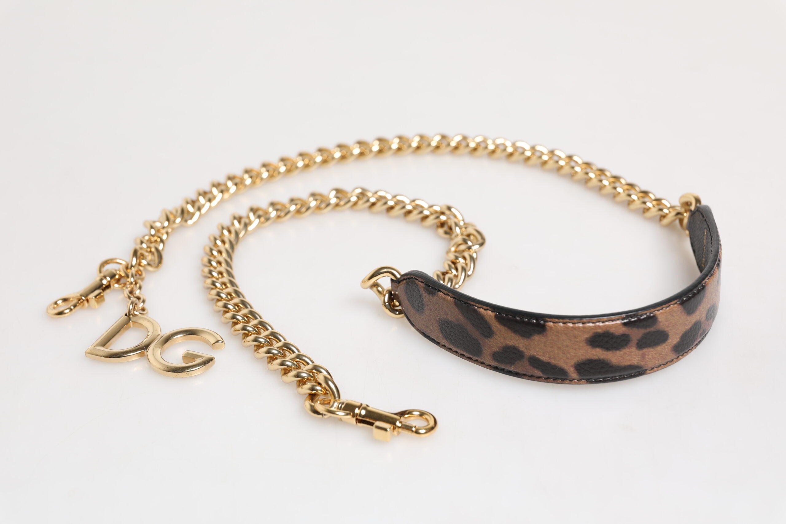 Dolce &amp; Gabbana Brauner Leopard Gold Messing Kette Accessoire Schultergurt