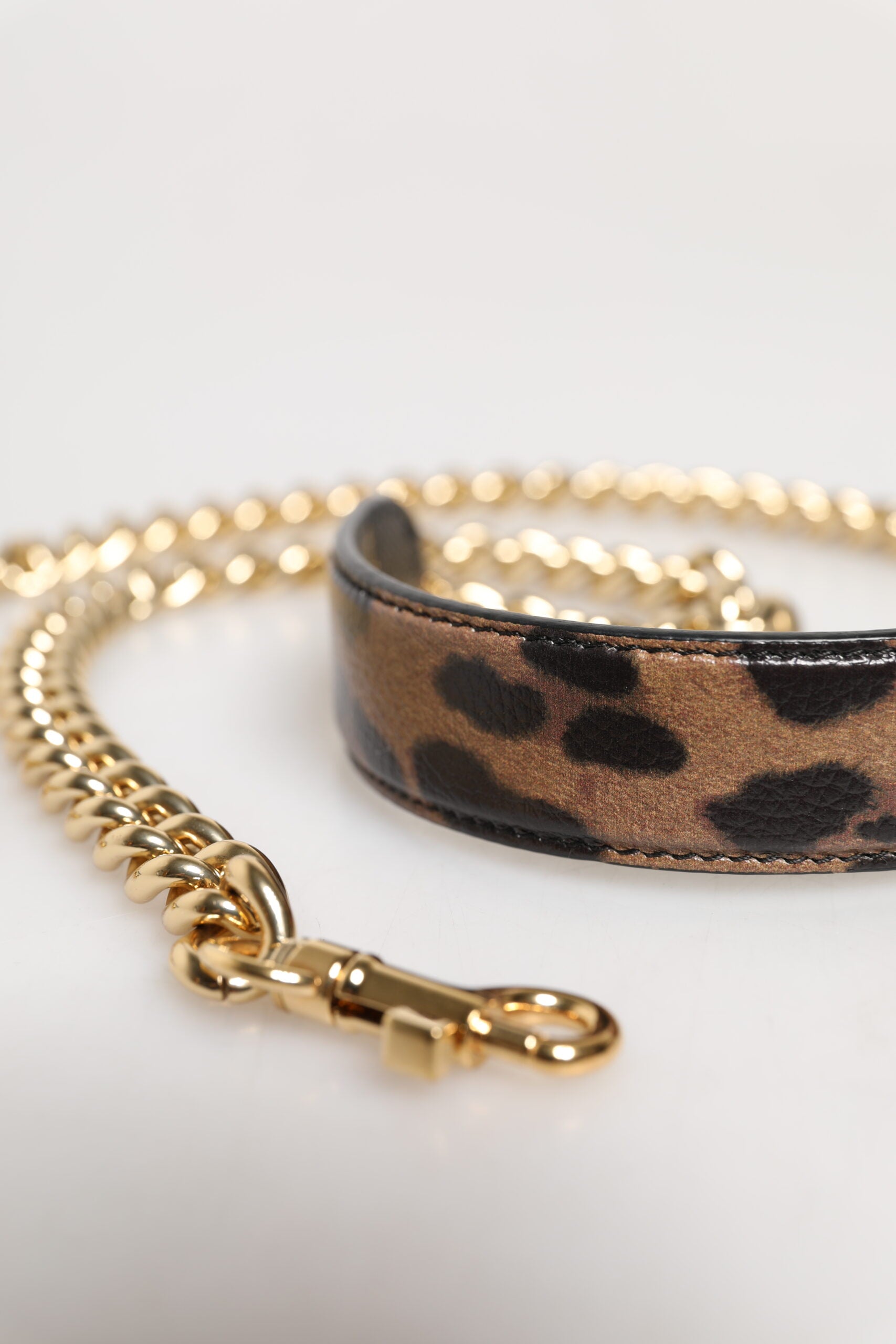 Dolce &amp; Gabbana Brauner Leopard Gold Messing Kette Accessoire Schultergurt