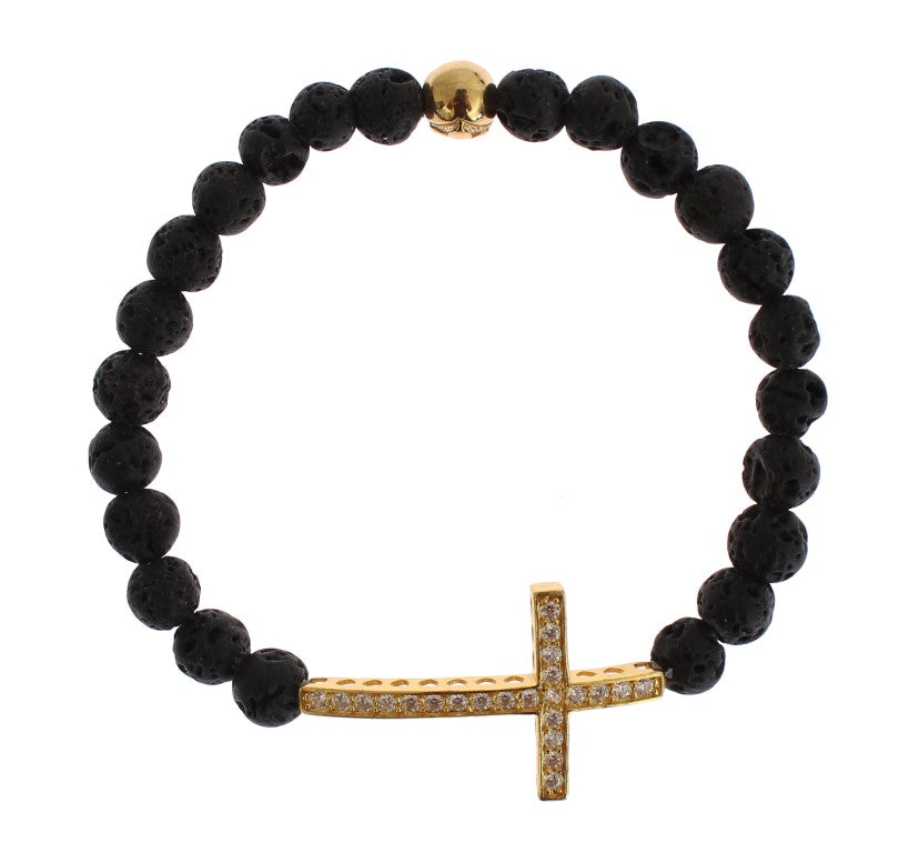 Nialaya Elegantes Armband aus Gold und schwarzem Lavastein