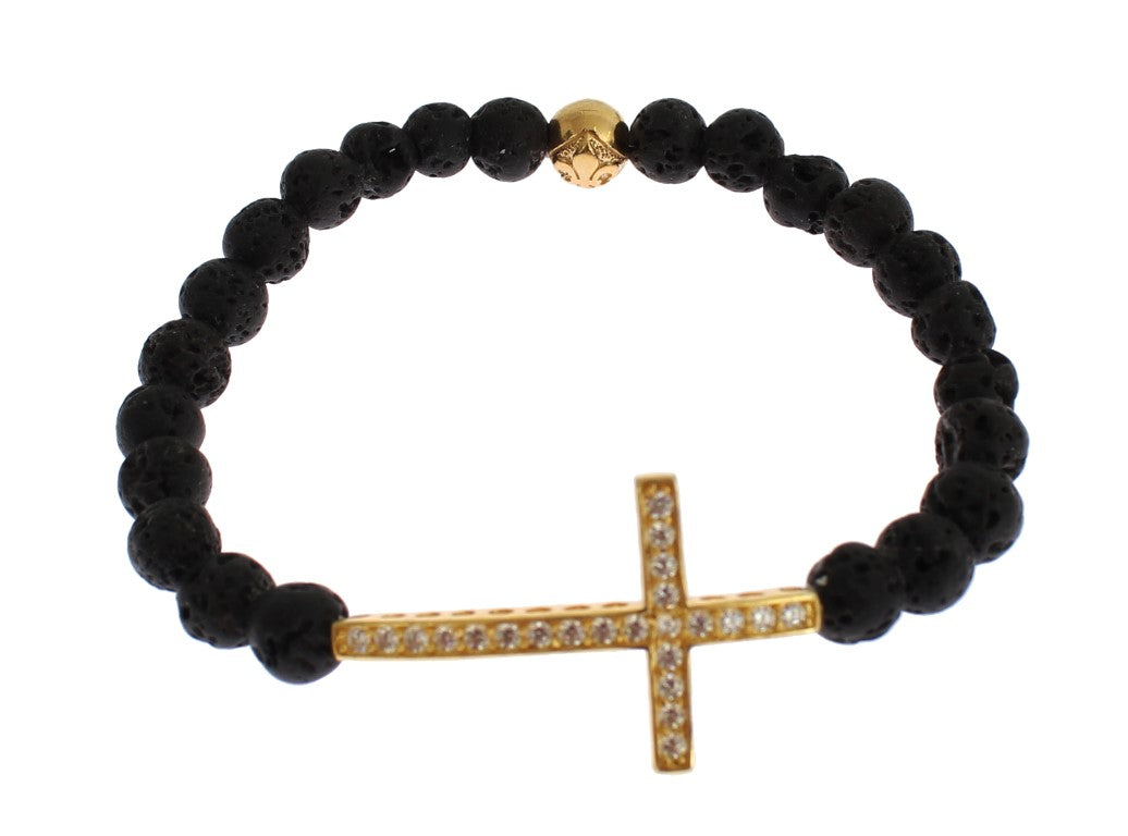 Nialaya Elegantes Armband aus Gold und schwarzem Lavastein
