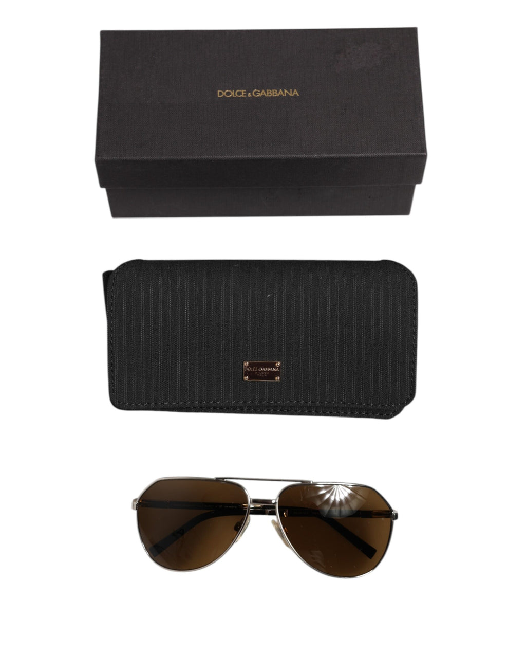Dolce &amp; Gabbana DG2073 Klassische Pilotensonnenbrille aus silbernem Stahl mit braunen Gläsern